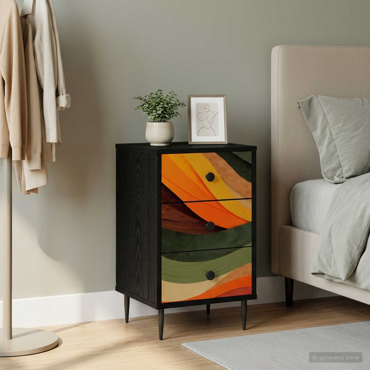 vidaXL Nachtkastje RHENEN Zwart eiken 36 x 33 x 61 cm Bewerkt hout