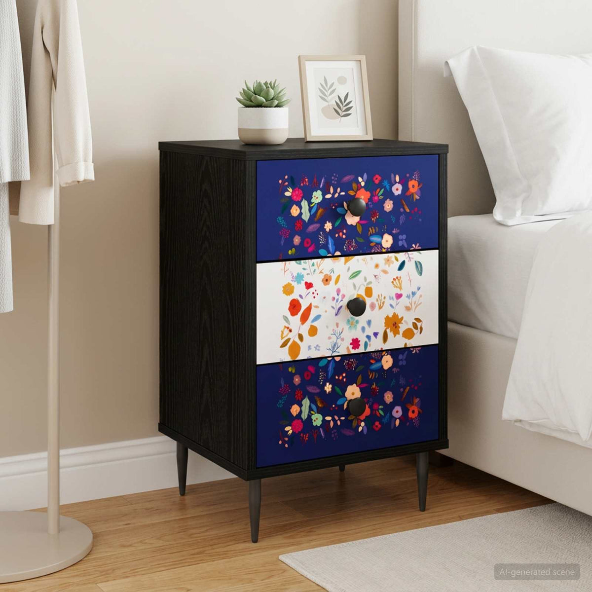 vidaXL Nachtkastje RHENEN Zwart eiken 36 x 33 x 61 cm Bewerkt hout