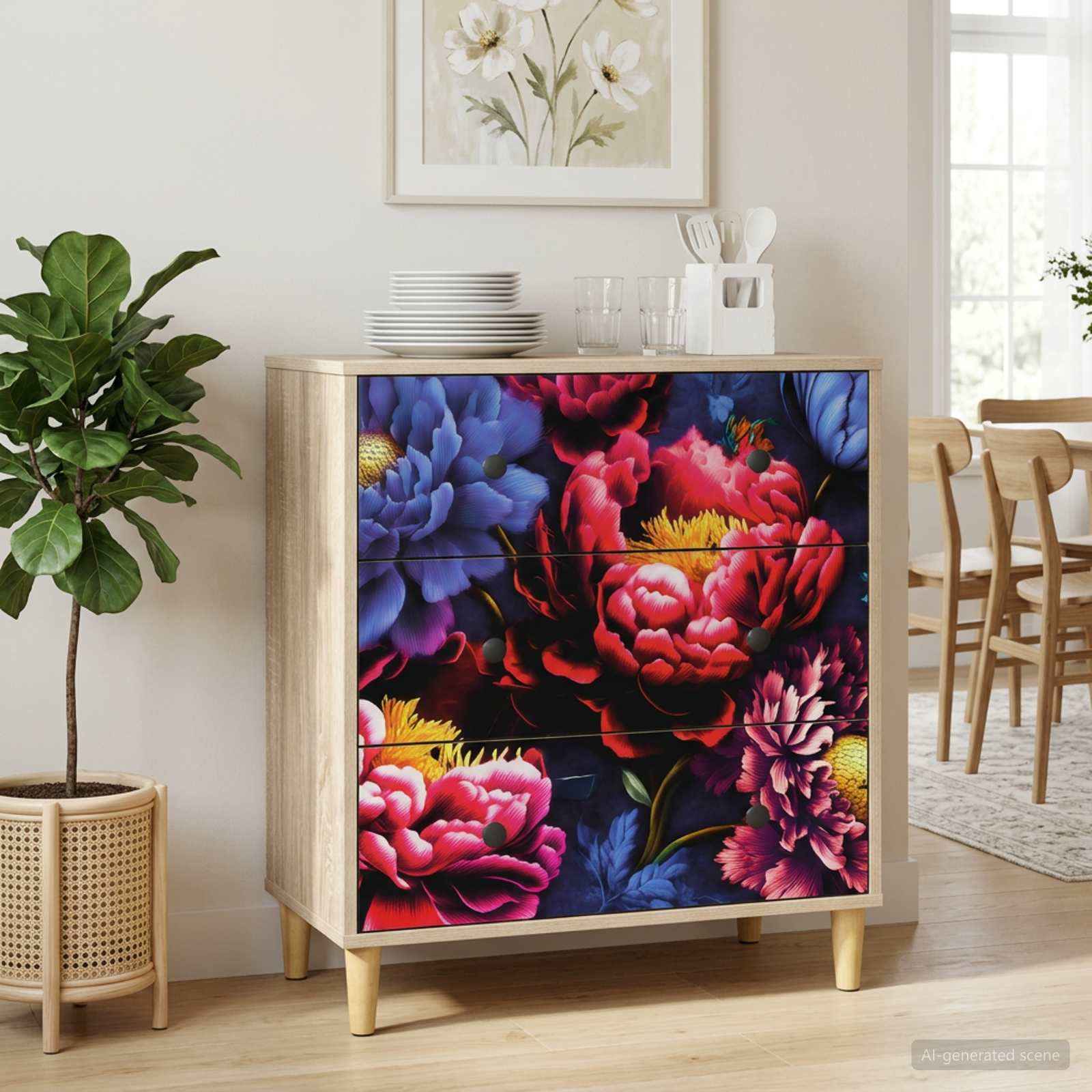 vidaXL Ladekast RHENEN Tropisch junglemotief 66 x 36,5 x 75 cm Sonoma