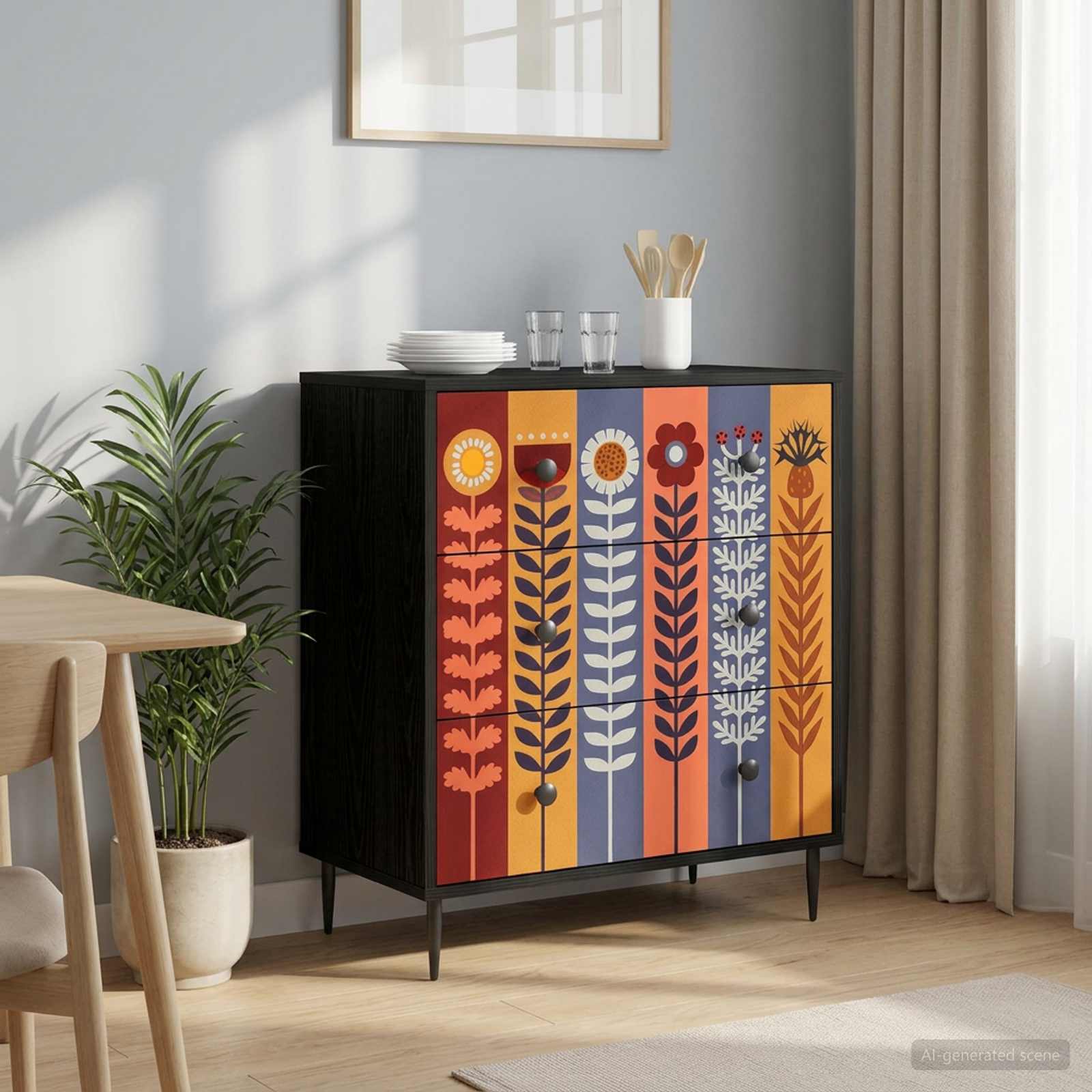 vidaXL Ladekast RHENEN Tropisch junglemotief 66 x 36,5 x 76 cm