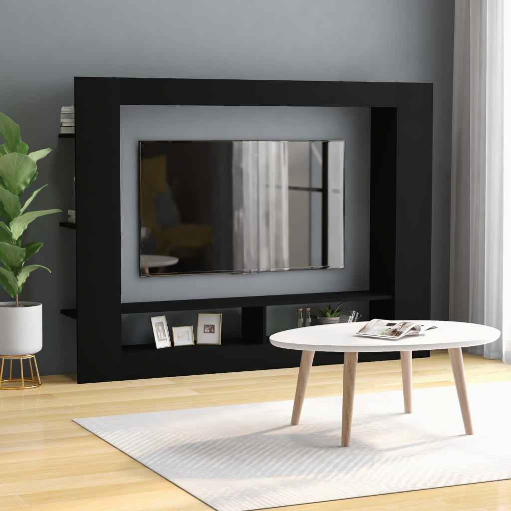 vidaXL Tv-meubel 152x22x113 cm bewerkt hout hoogglans zwart