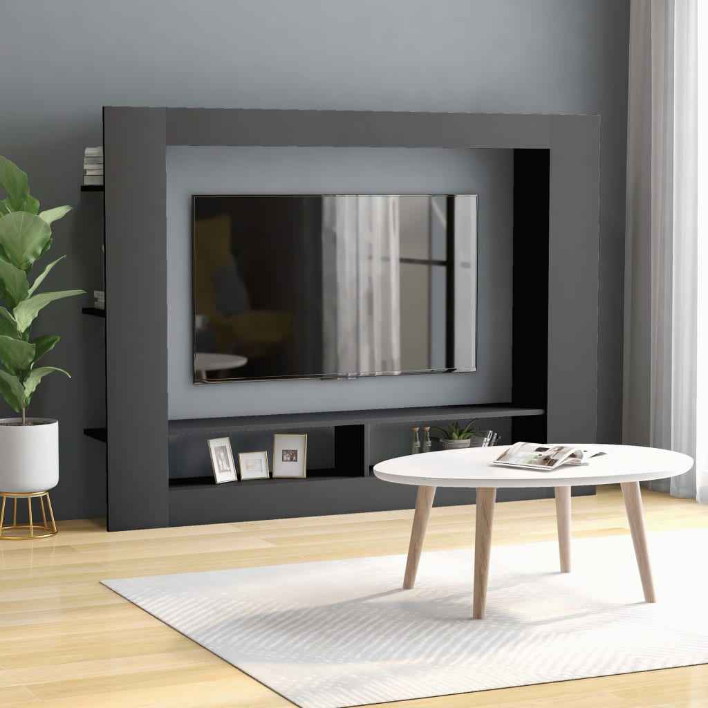 vidaXL Tv-meubel 152x22x113 cm bewerkt hout hoogglans zwart