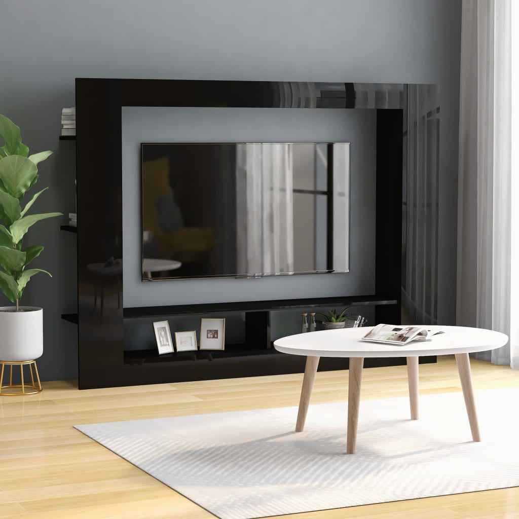 vidaXL Tv-meubel 152x22x113 cm bewerkt hout hoogglans zwart