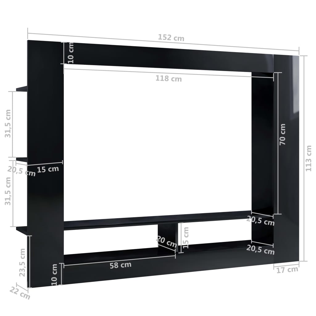 vidaXL Tv-meubel 152x22x113 cm bewerkt hout hoogglans zwart