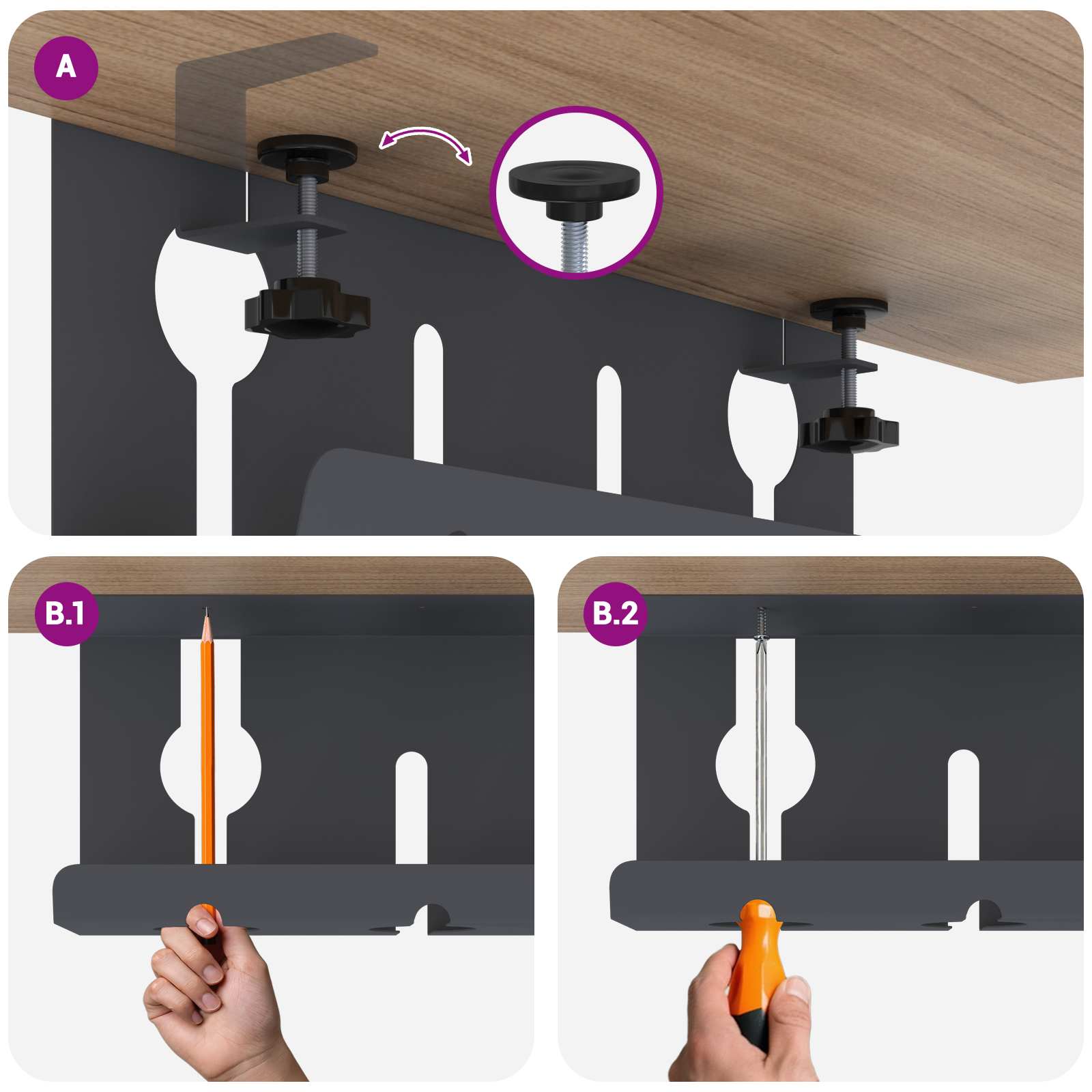 vidaXL Kabelgoot voor onder bureau 2 st Wit 43 x 10 x 15 cm