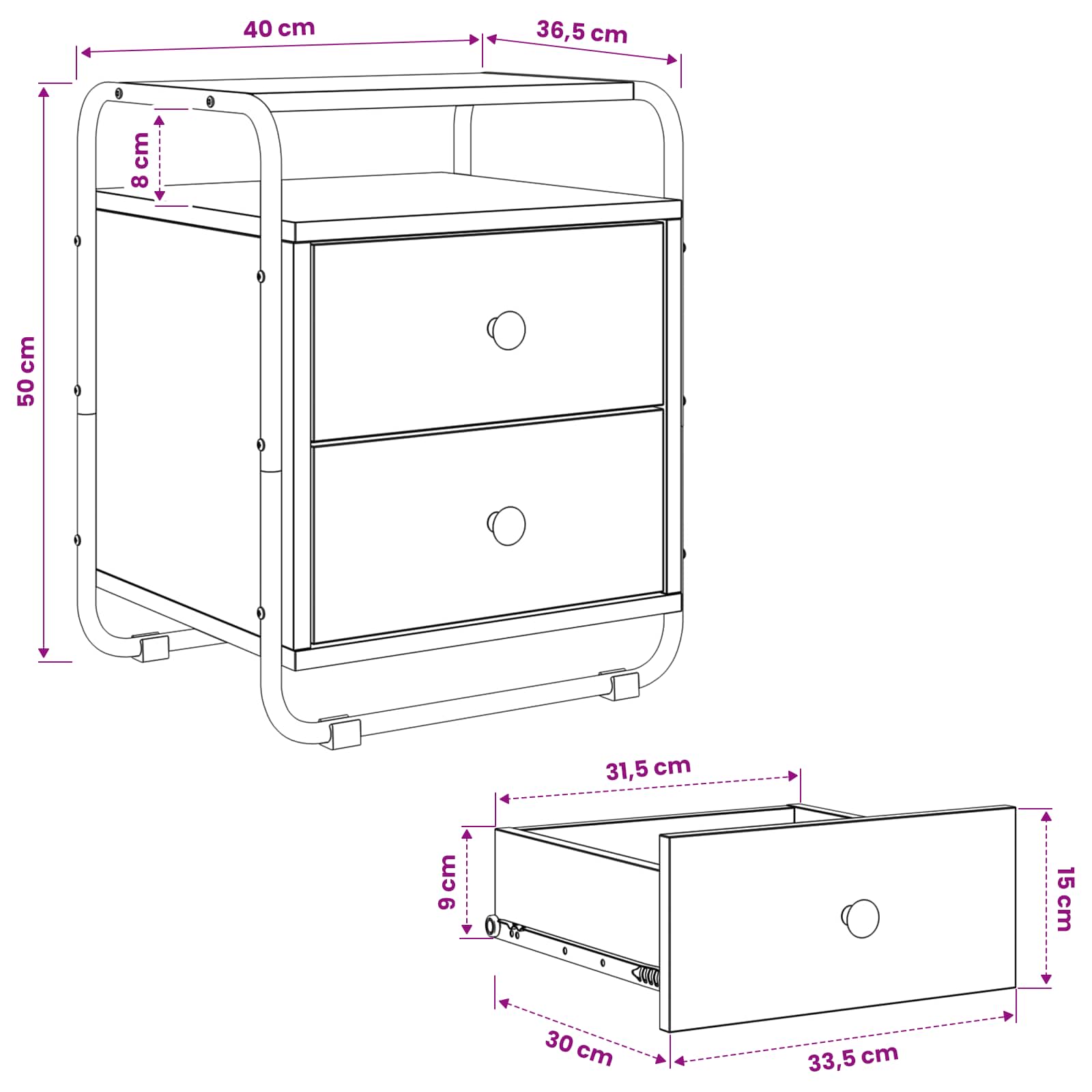 vidaXL Nachtkastje 2 st Oud hout 40 x 36,5 x 50 cm Bewerkt hout