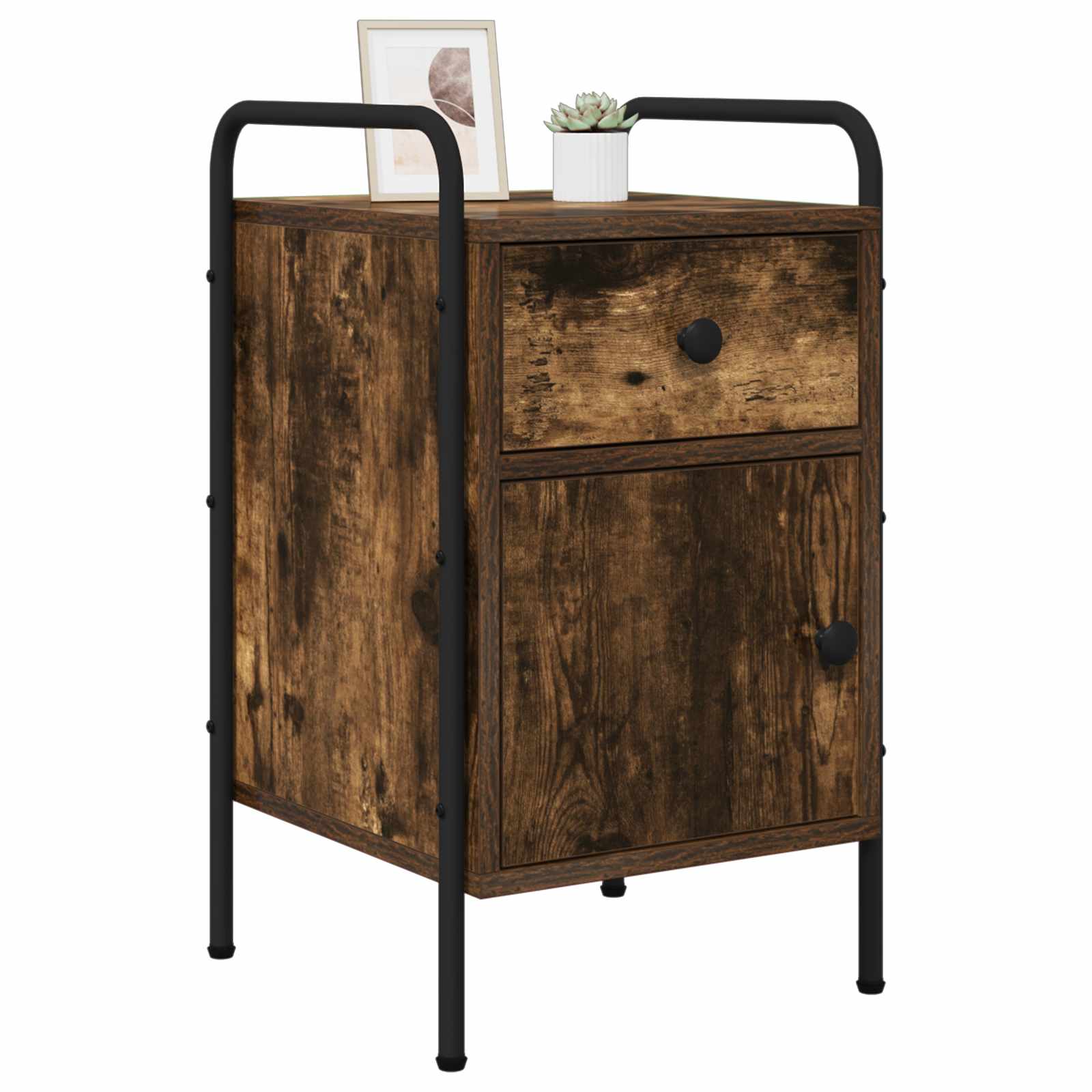 vidaXL Nachtkastje Gerookt eiken 35 x 36,5 x 61 cm Bewerkt hout