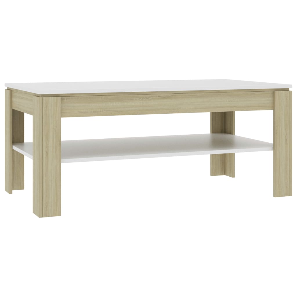 vidaXL Salontafel 110x60x47 cm bewerkt hout wit en sonoma eikenkleurig