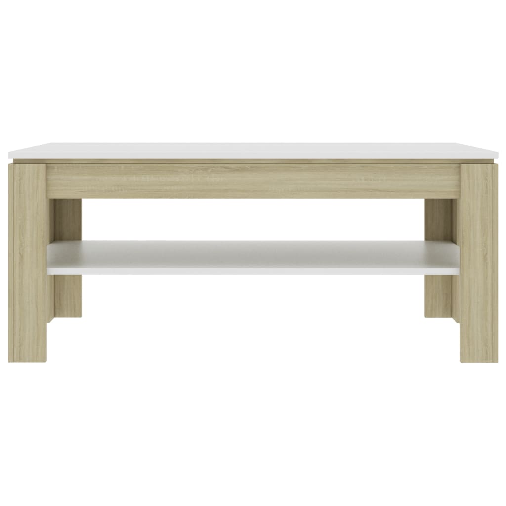 vidaXL Salontafel 110x60x47 cm bewerkt hout wit en sonoma eikenkleurig