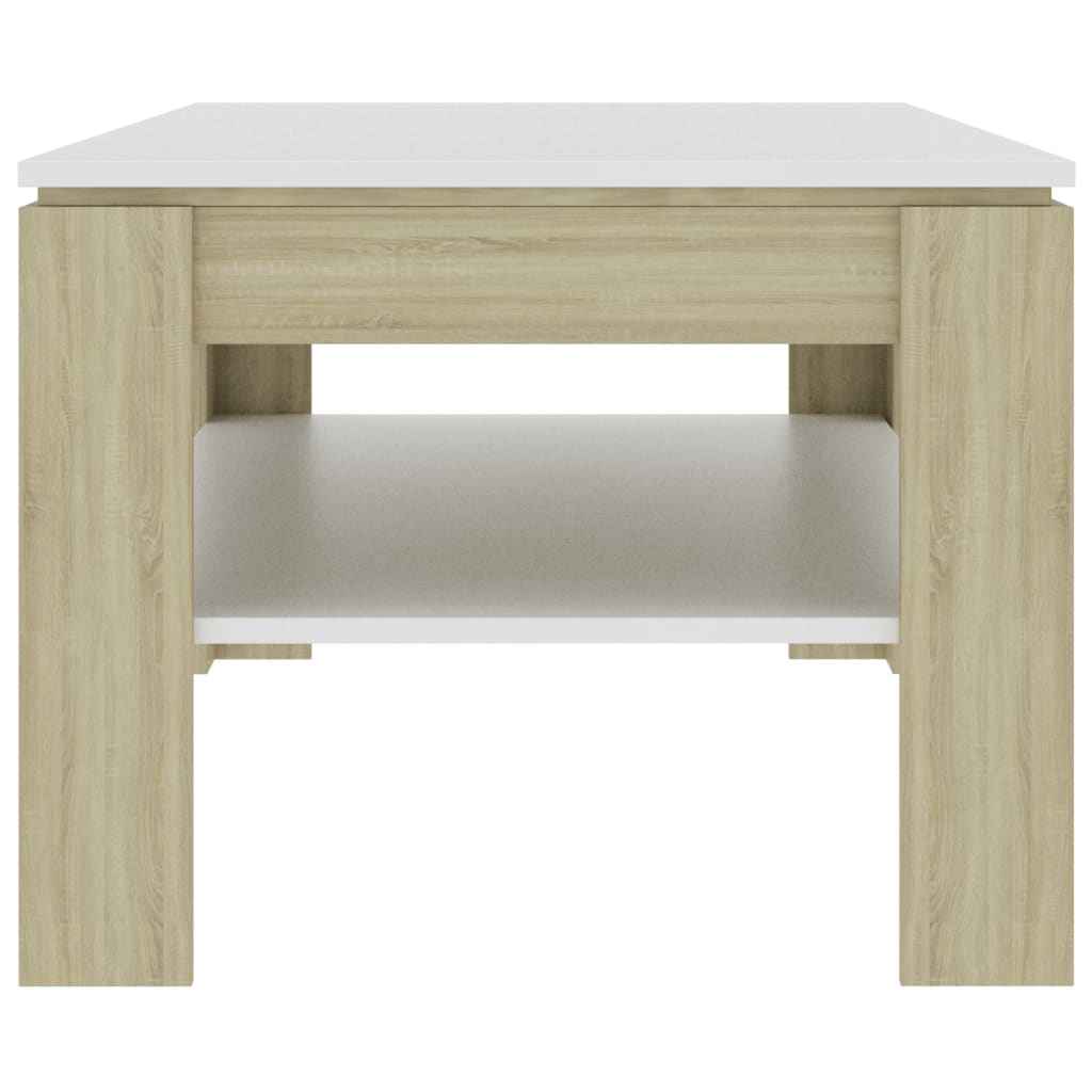 vidaXL Salontafel 110x60x47 cm bewerkt hout wit en sonoma eikenkleurig