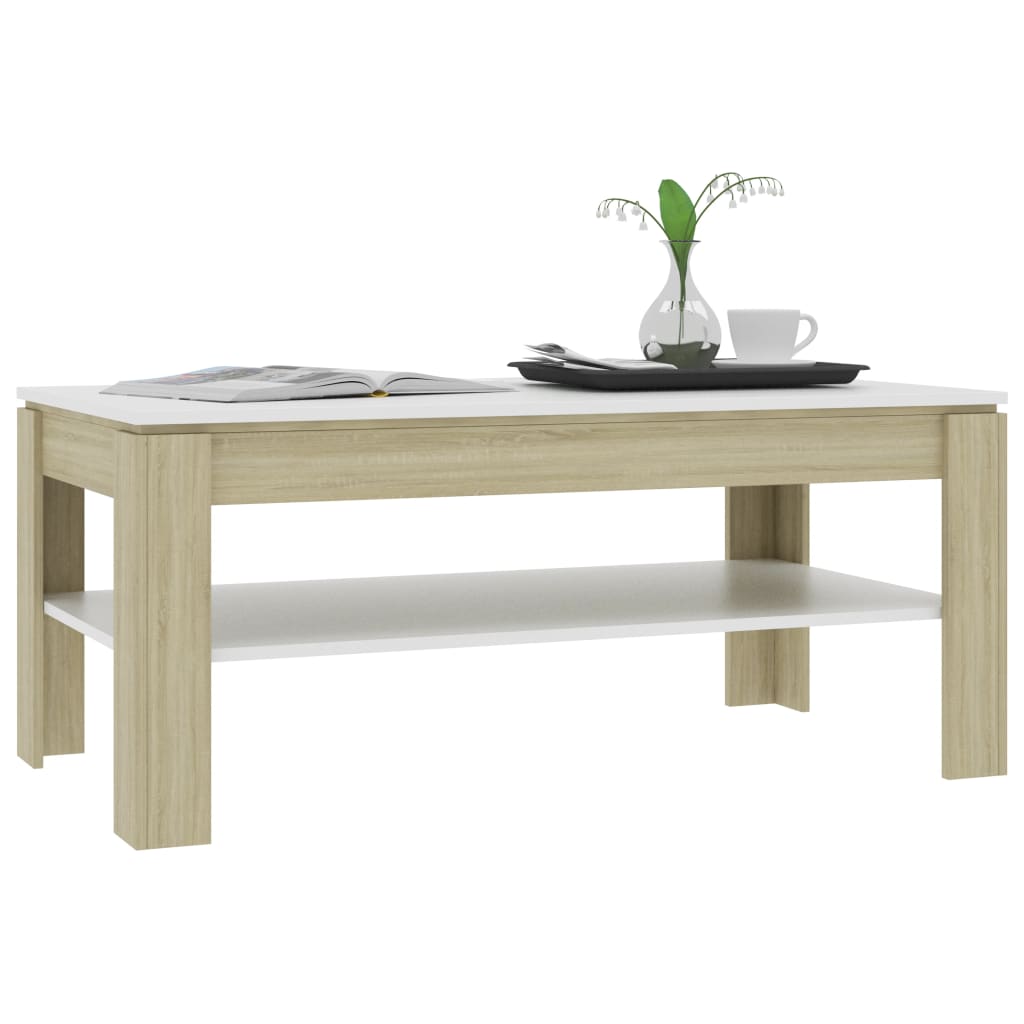 vidaXL Salontafel 110x60x47 cm bewerkt hout wit en sonoma eikenkleurig