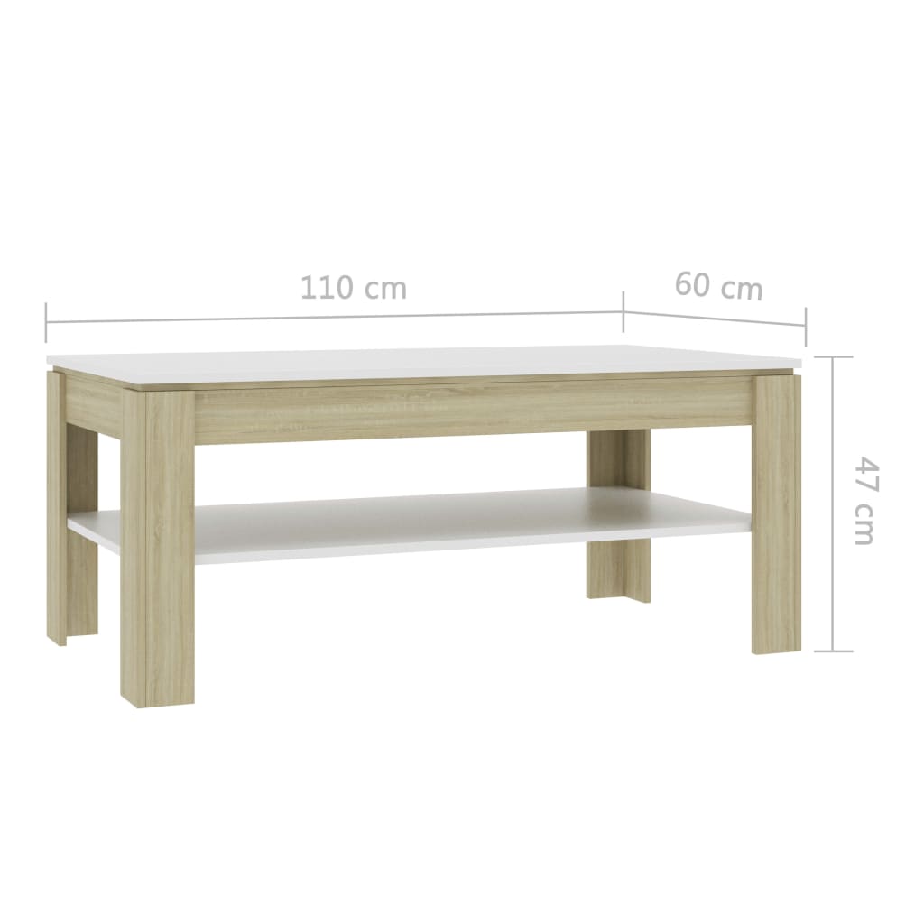 vidaXL Salontafel 110x60x47 cm bewerkt hout wit en sonoma eikenkleurig