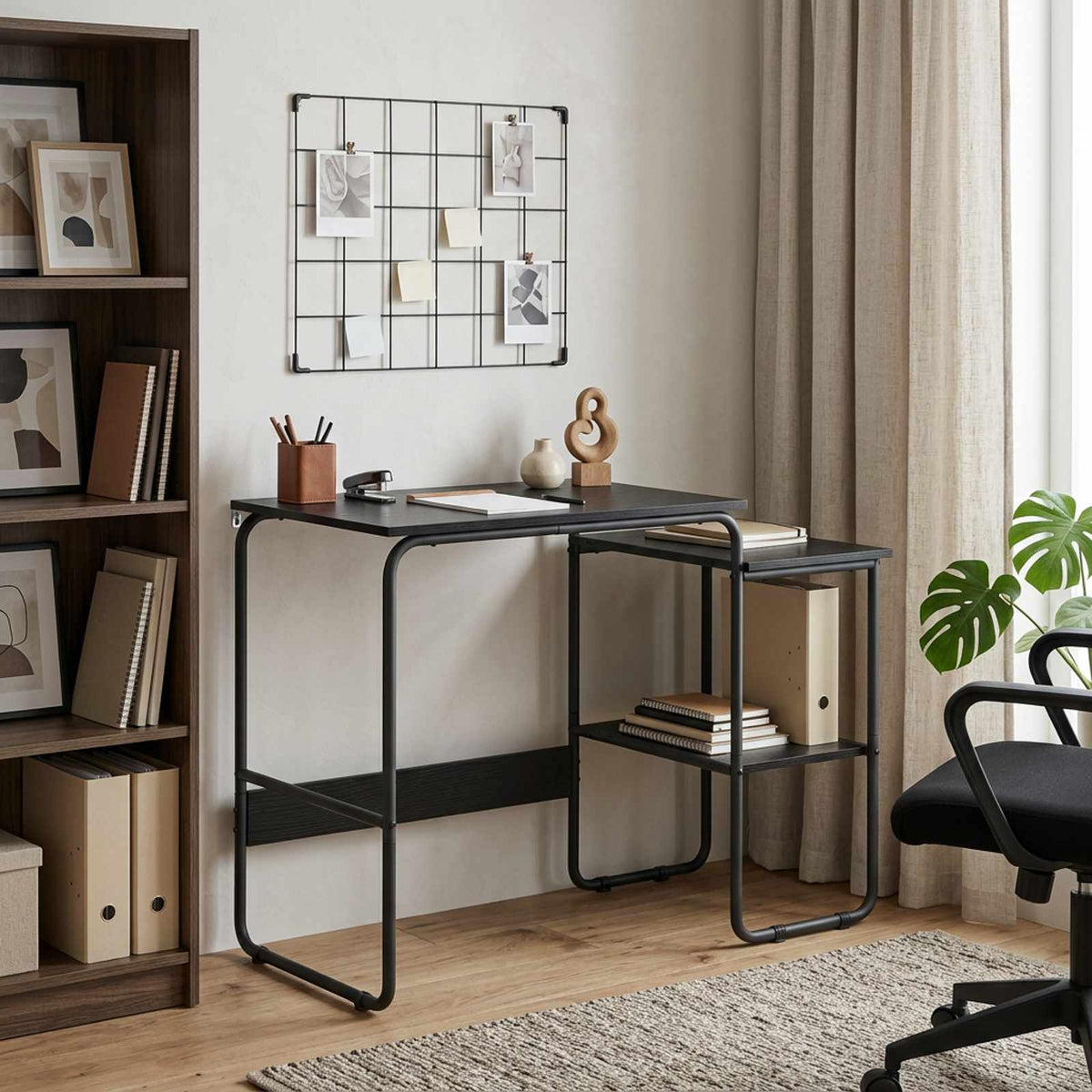 vidaXL Bureau met opbergruimte Zwart eiken 100 x 50 x 75 cm