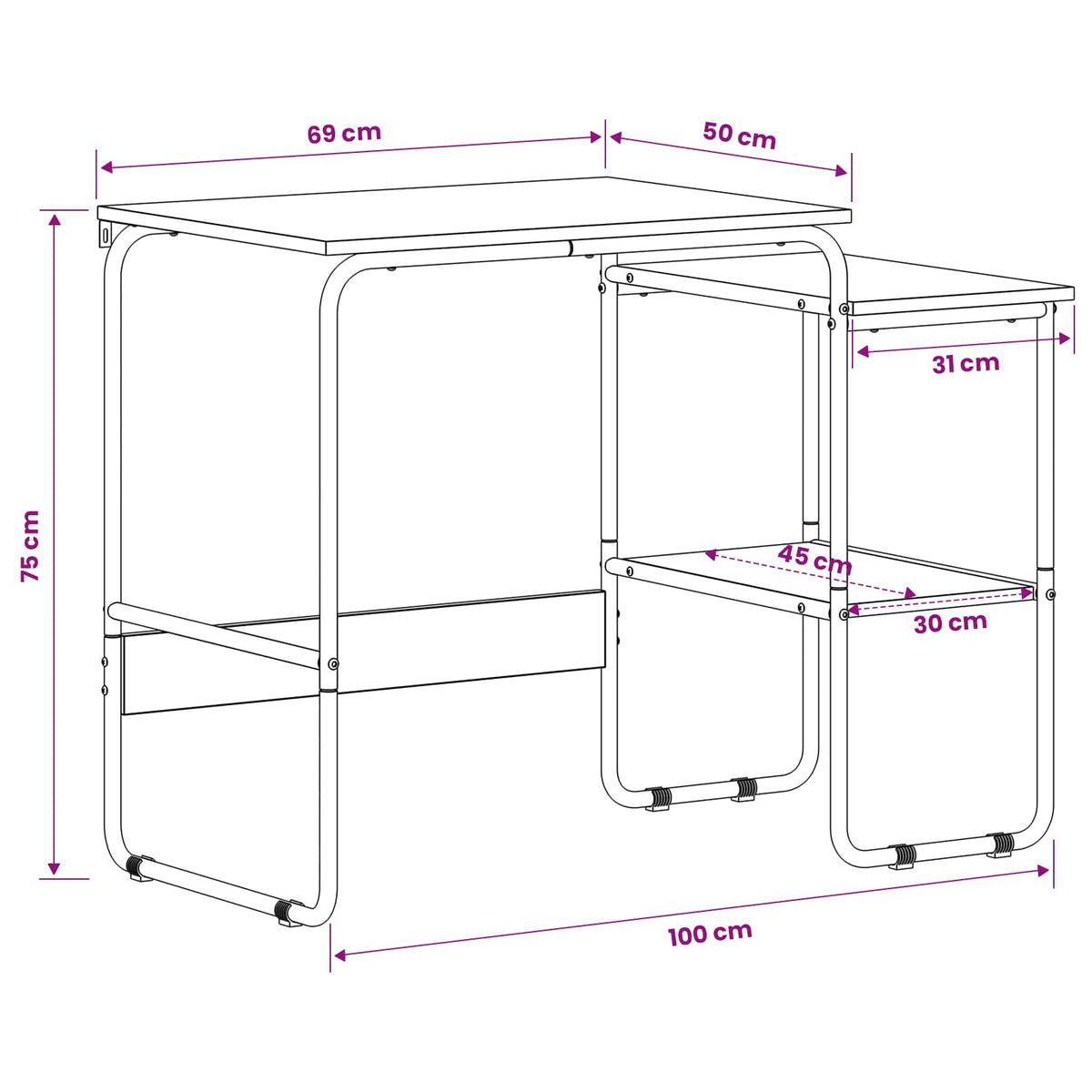 vidaXL Bureau met opbergruimte Zwart eiken 100 x 50 x 75 cm