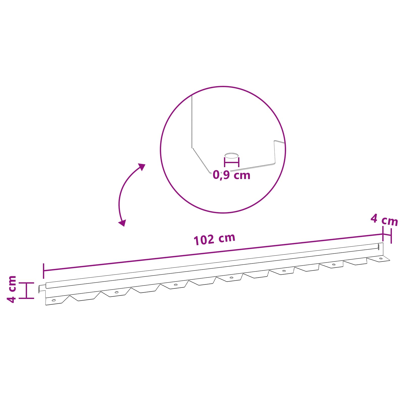 vidaXL Gazonrand 10 pcs 102 x 4 x 4 cm Staal Wit