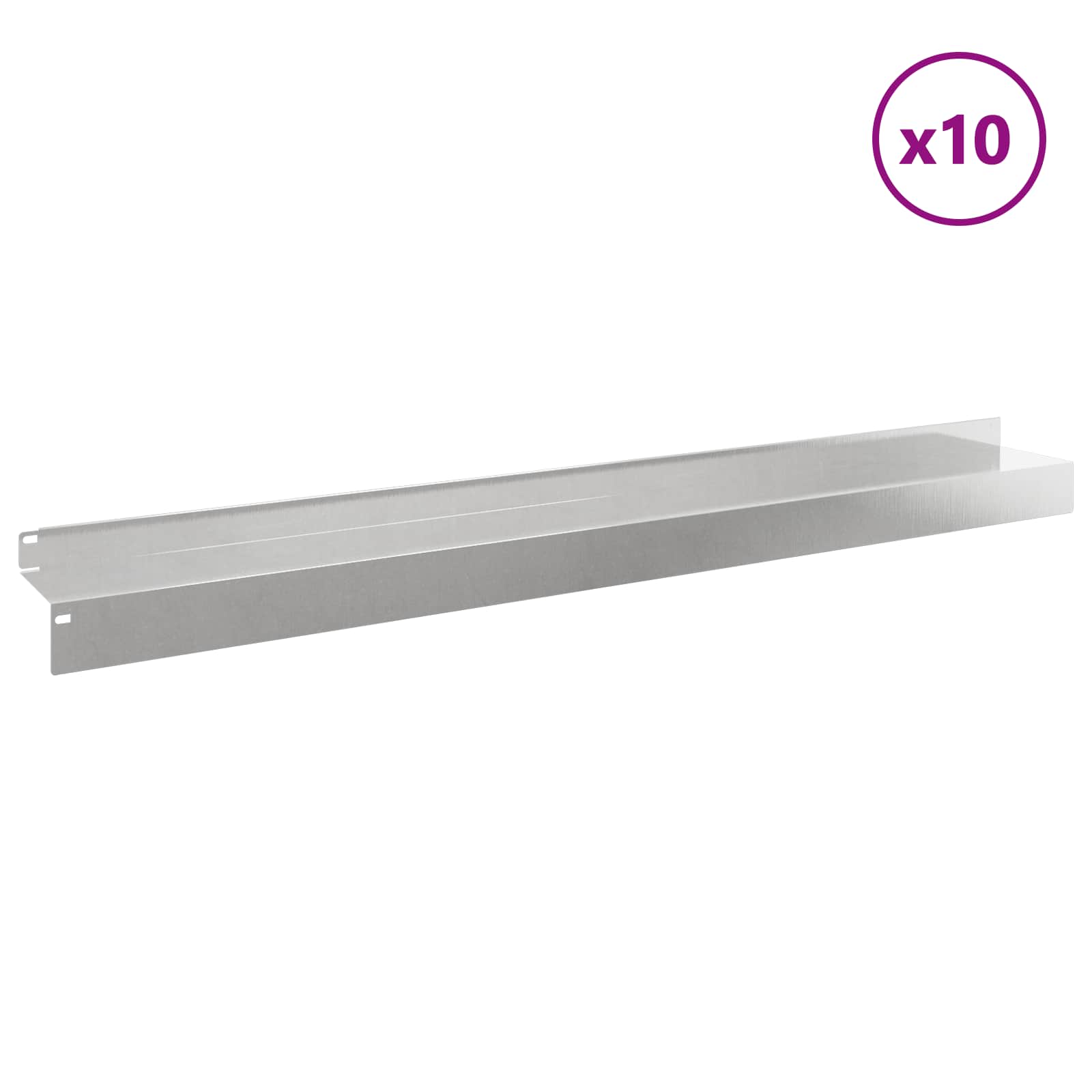 vidaXL Gazonrand 10 pcs 100 x 10 x 8 cm Staal Zilverkleurig