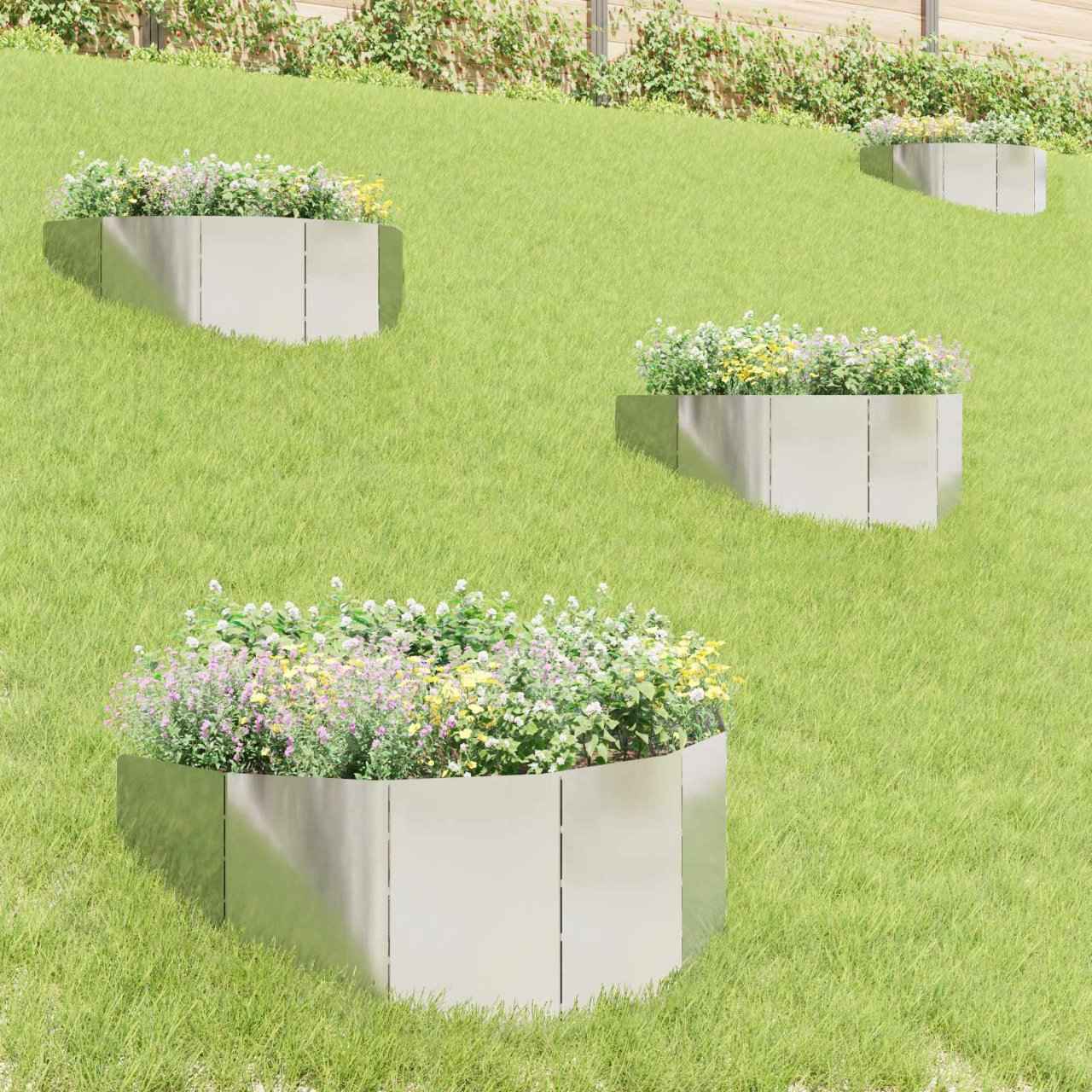 vidaXL Gazonrand 100 x 45 cm Staal Zilverkleurig