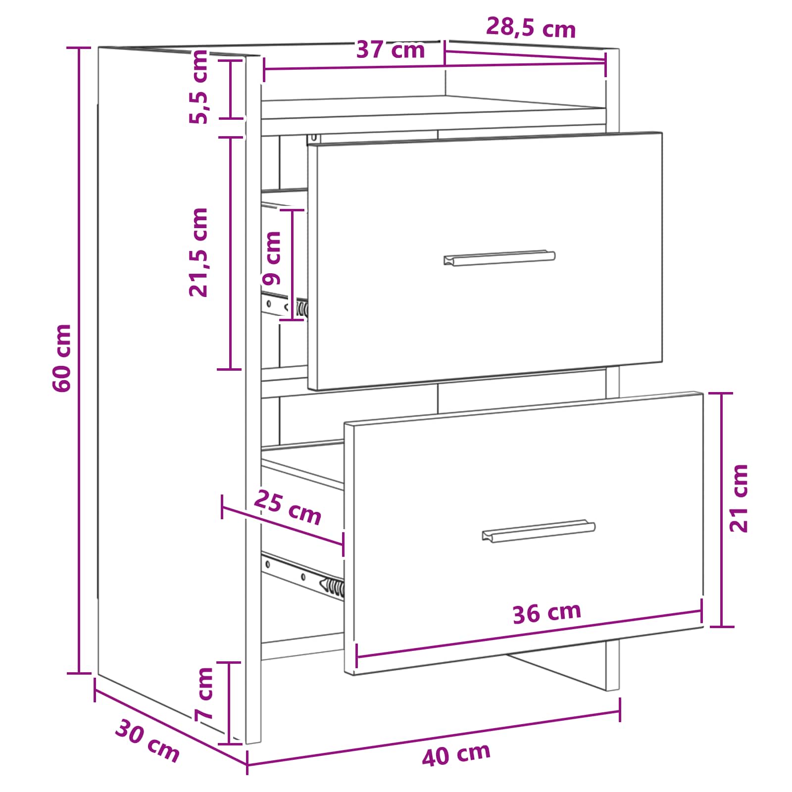 vidaXL Nachtkastjes Wit 40 x 30 x 60 cm Bewerkt hout