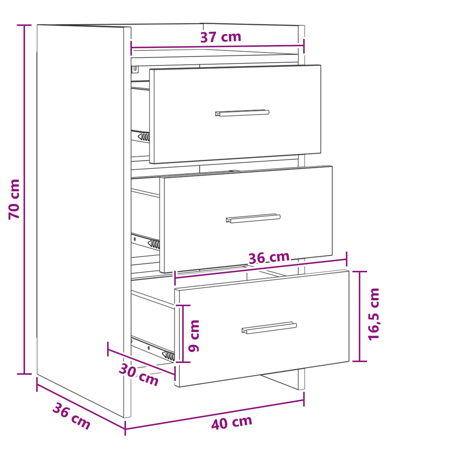 vidaXL Nachtkastjes Wit 40 x 36 x 70 cm Bewerkt hout