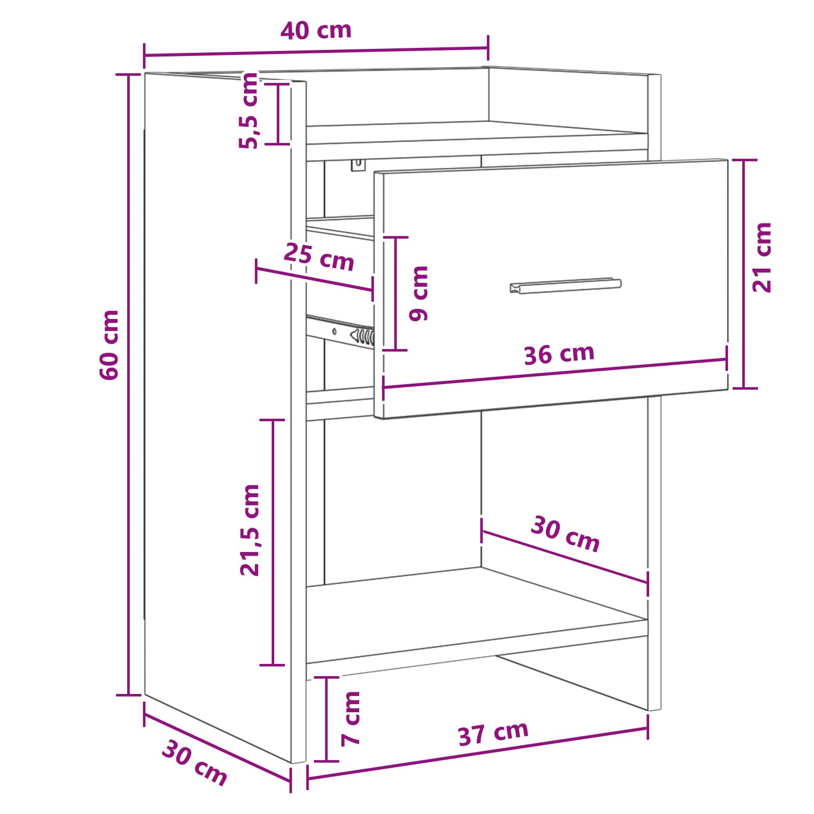 vidaXL Nachtkastjes Wit 40 x 36 x 60 cm Bewerkt hout
