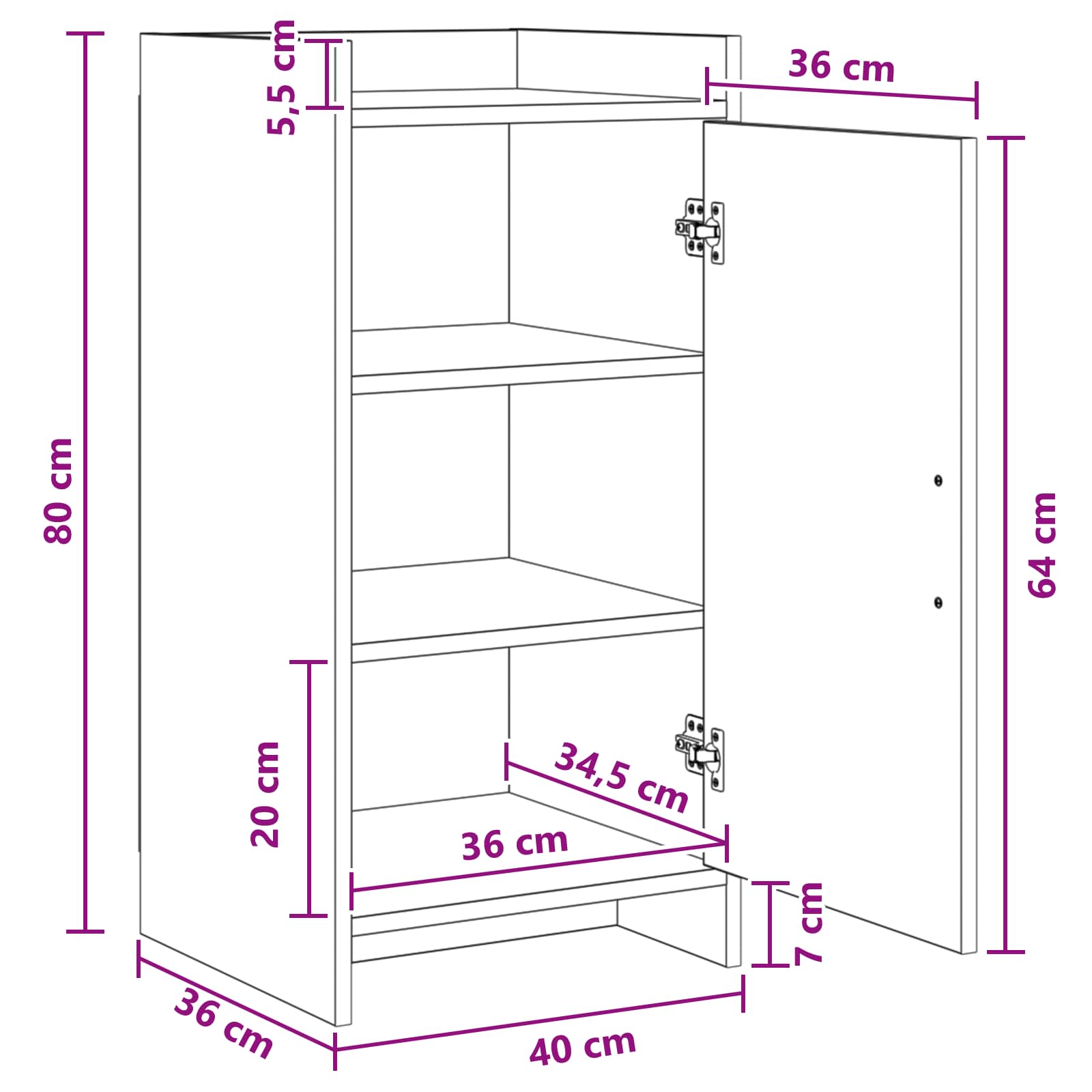 vidaXL Dressoir Wit 40 x 36 x 80 cm Bewerkt hout