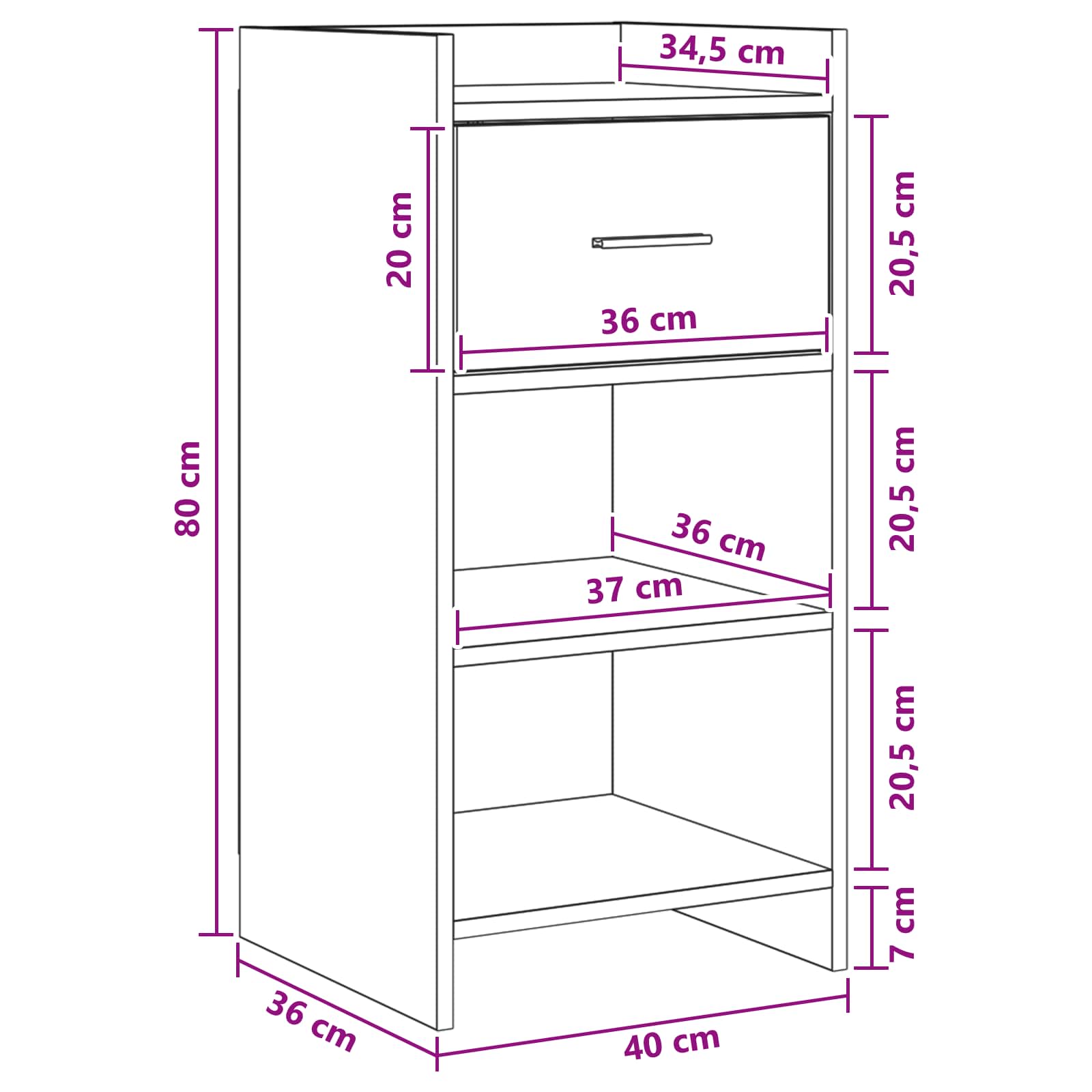 vidaXL Dressoir Wit 40 x 36 x 80 cm Bewerkt hout