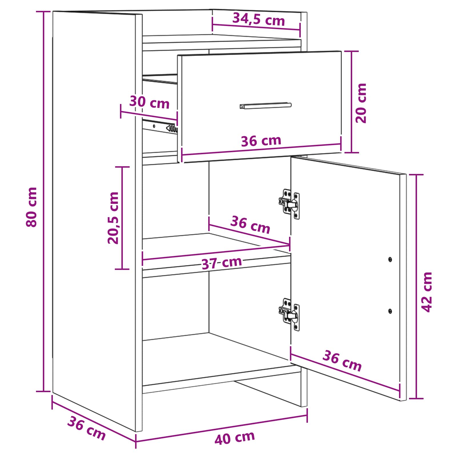 vidaXL Dressoir Wit 40 x 36 x 80 cm Bewerkt hout
