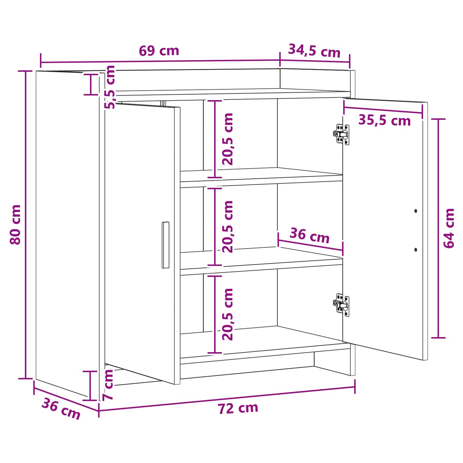 vidaXL Dressoir Wit 72 x 36 x 80 cm Bewerkt hout