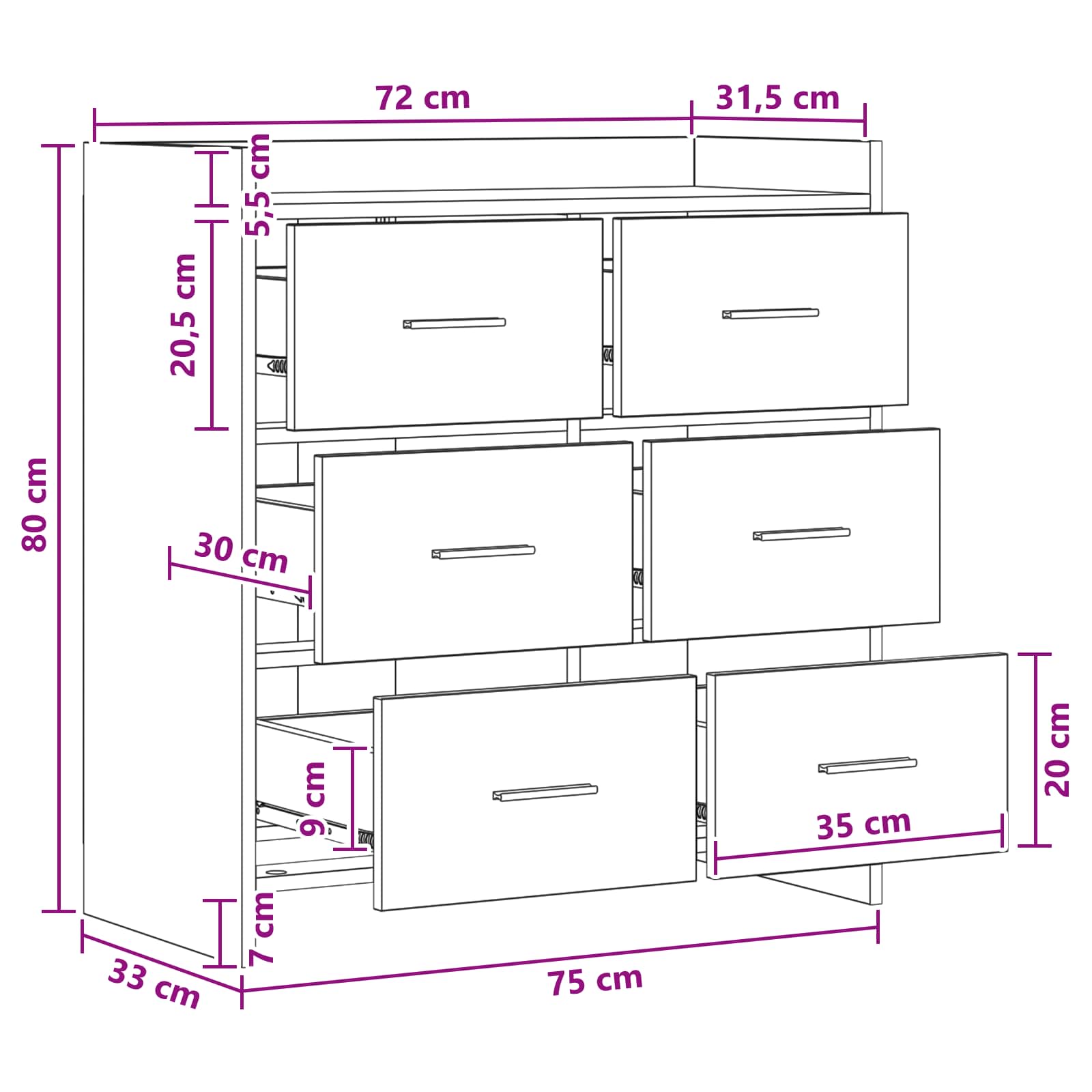 vidaXL Dressoir Wit 75 x 33 x 80 cm Bewerkt hout