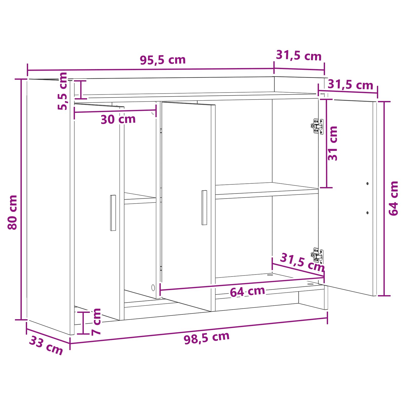 vidaXL Dressoir Wit 98,5 x 33 x 80 cm Bewerkt hout