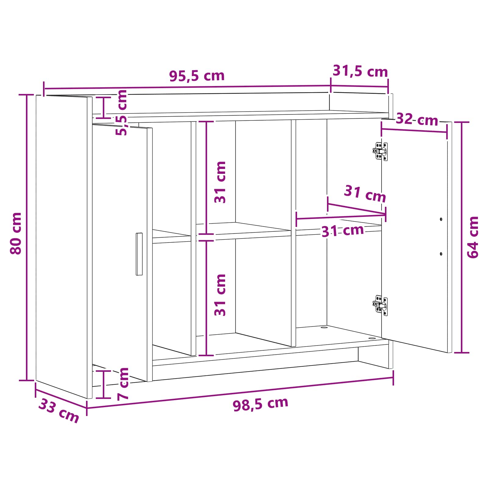 vidaXL Dressoir Wit 98,5 x 33 x 80 cm Bewerkt hout