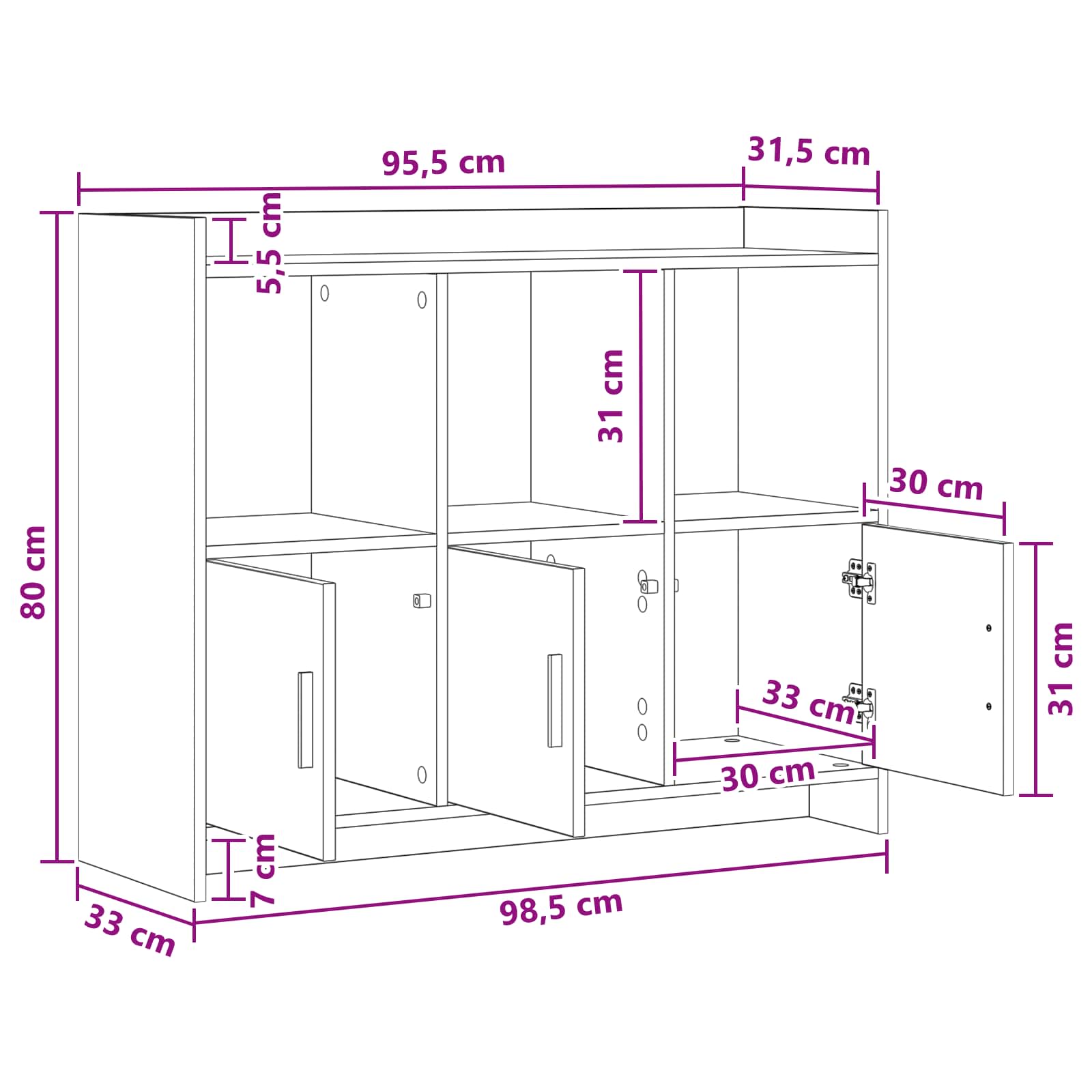 vidaXL Dressoir Wit 98,5 x 33 x 80 cm Bewerkt hout