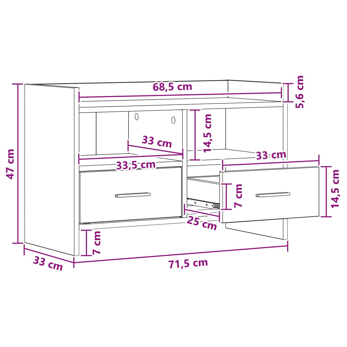 vidaXL TV-kast 71,5 x 33 x 47 cm Wit Bewerkt hout