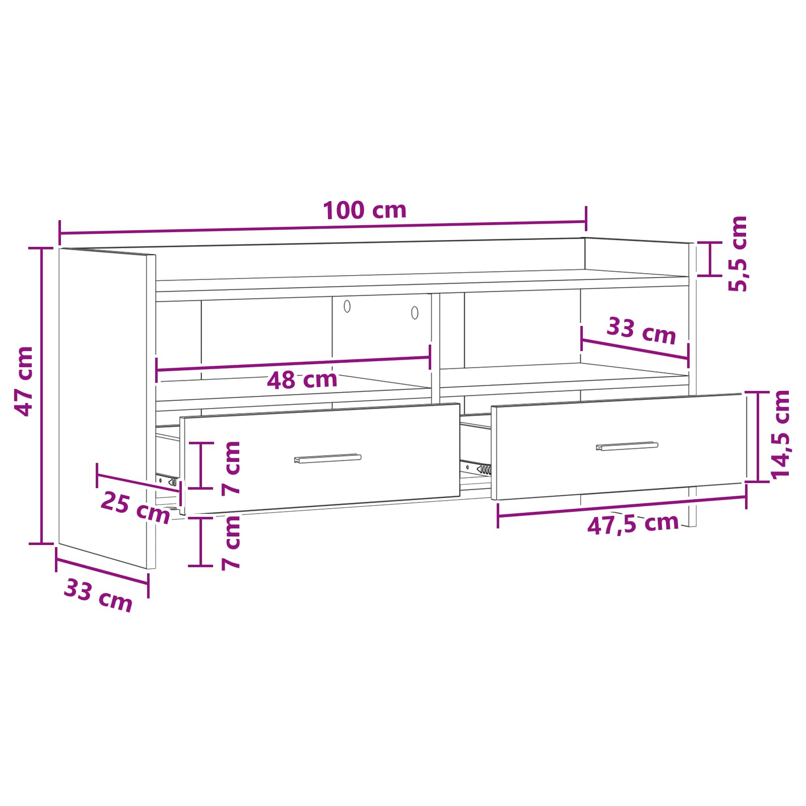 vidaXL TV-kast 100 x 33 x 47 cm Wit Bewerkt hout