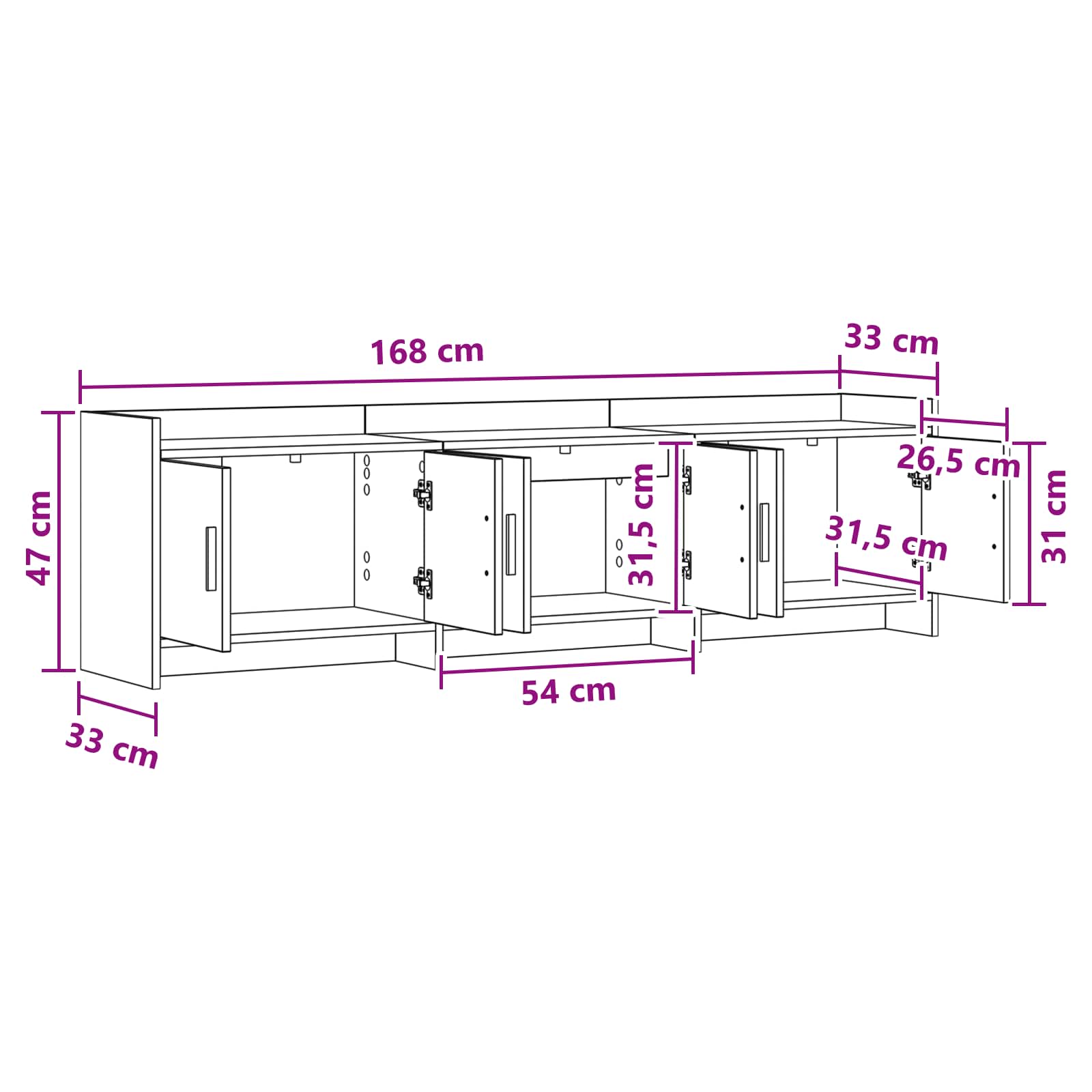 vidaXL TV-kast 168 x 33 x 47 cm Wit Bewerkt hout