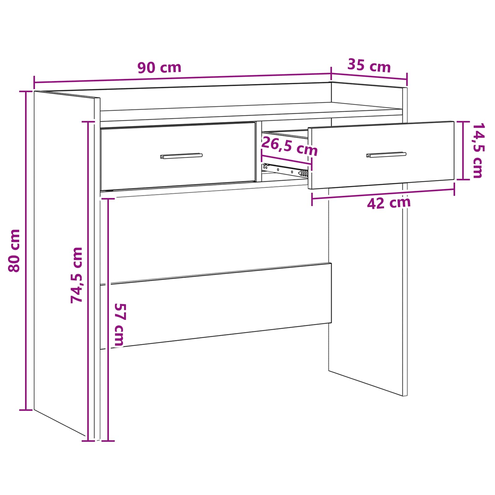 vidaXL Wandtafel Wit 90 x 35 x 80 cm Bewerkt hout