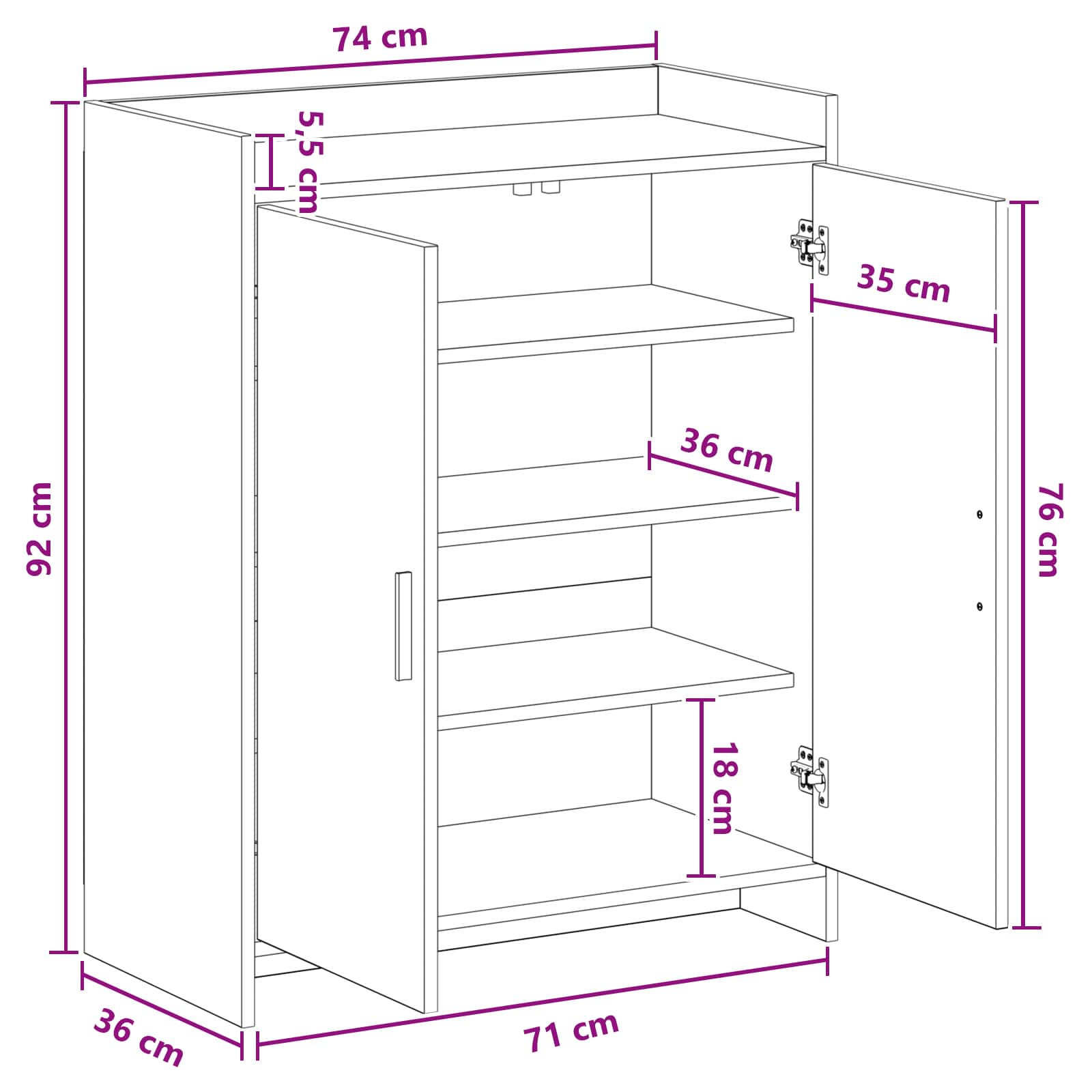 vidaXL Schoenenkast met opslag Wit 73,5 x 36 x 92 cm Bewerkt hout