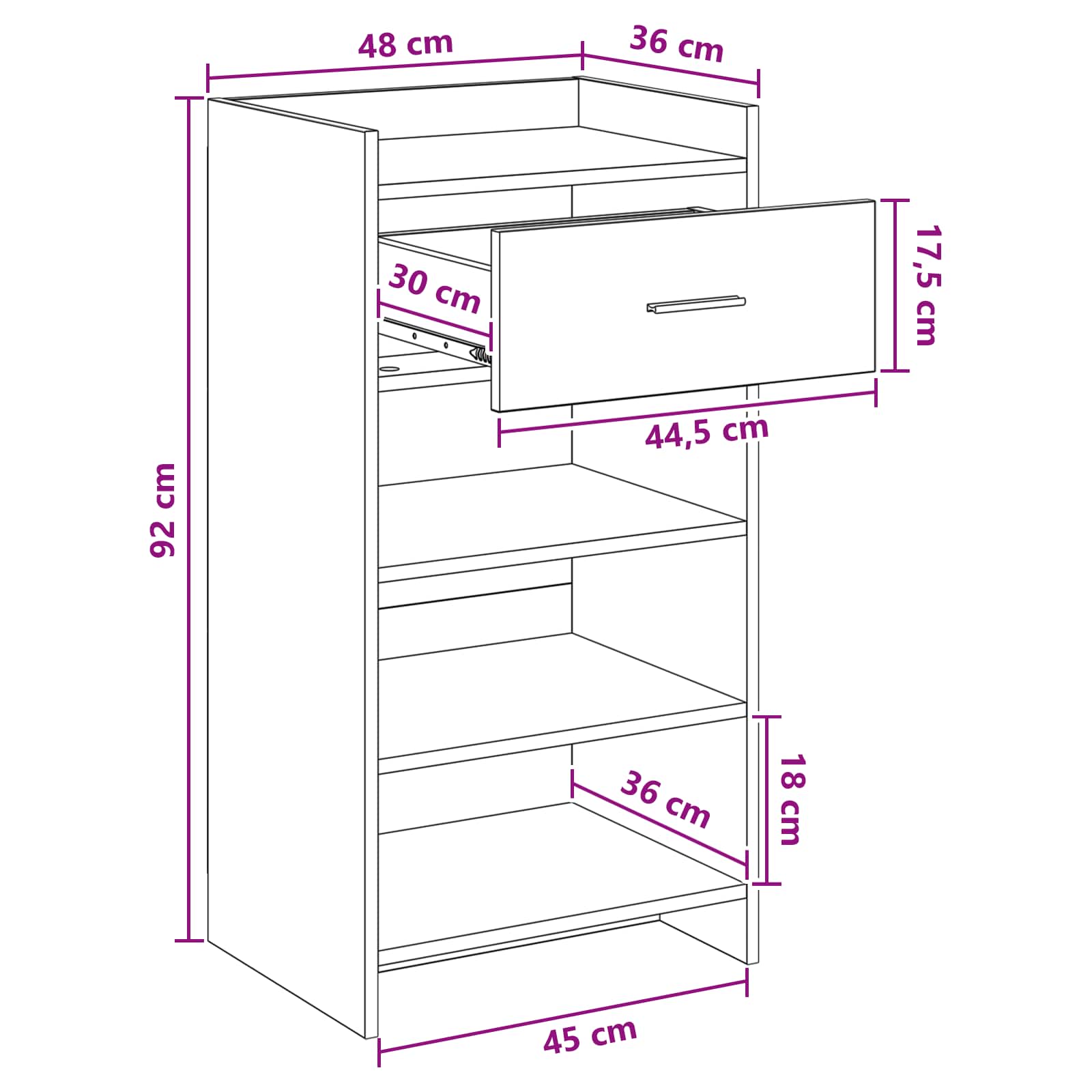 vidaXL Schoenenkast met lade Wit 48 x 36 x 92 cm Bewerkt hout