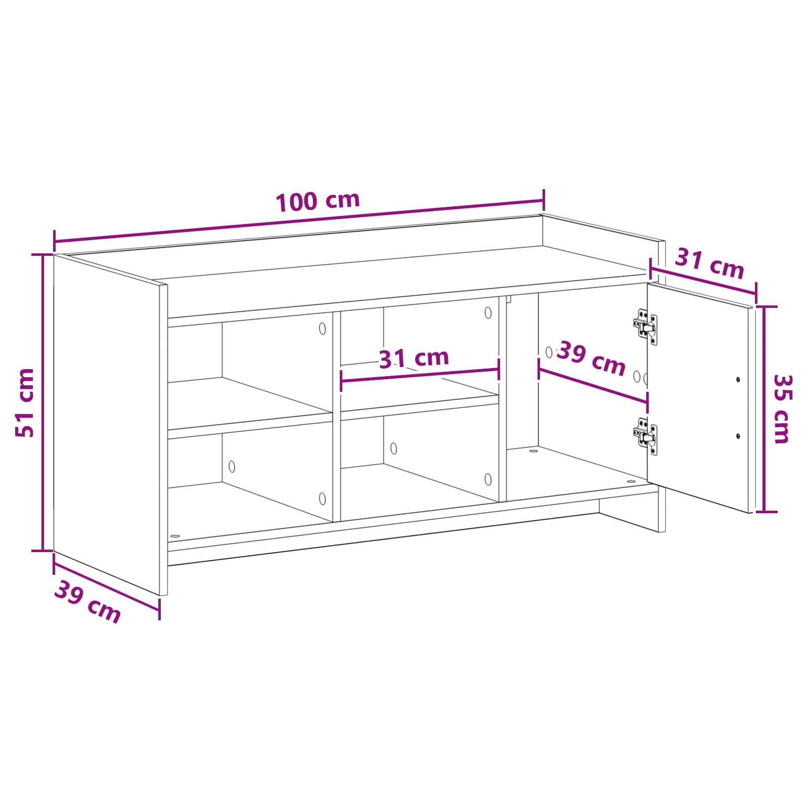 vidaXL Schoenenkast met opslag Wit 100 x 39,5 x 51 cm Bewerkt hout