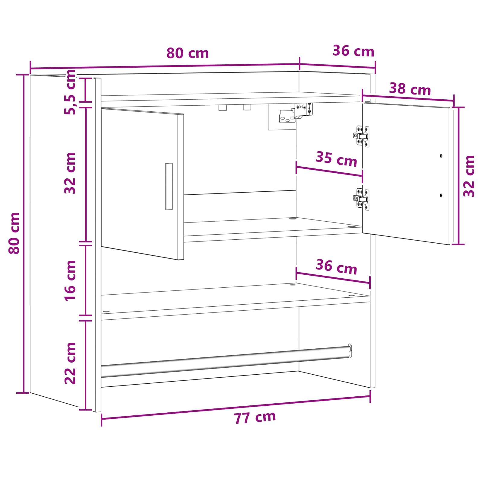 vidaXL Wandplank Muurmontage Wit 80 x 36 x 80 cm Bewerkt hout
