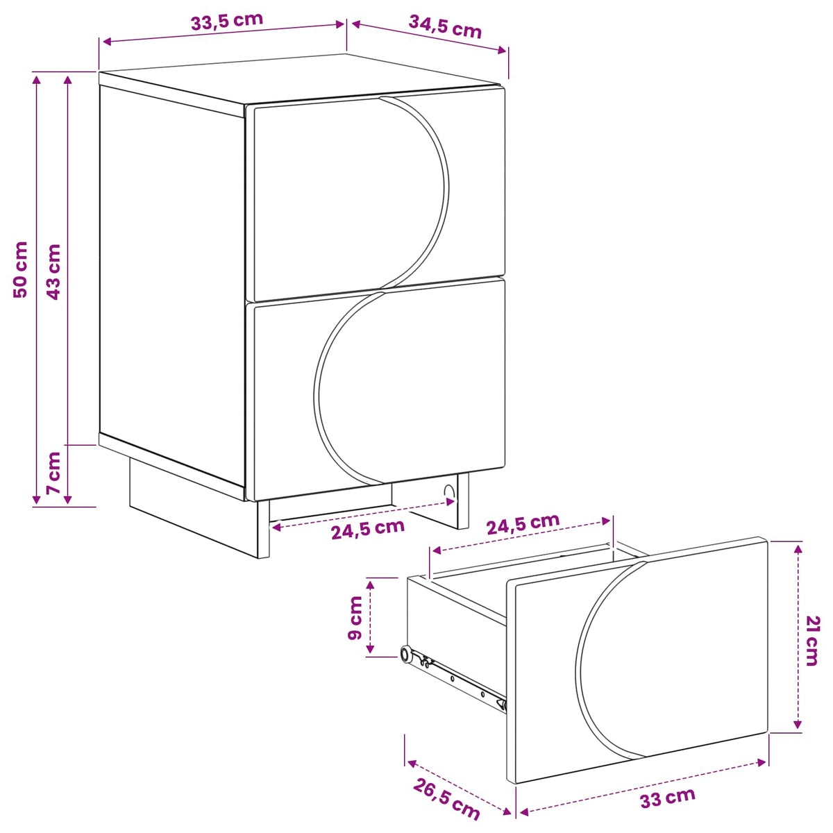 vidaXL Nachtkastje 2 st Wit 33,5 x 34,5 x 50 cm Bewerkt hout