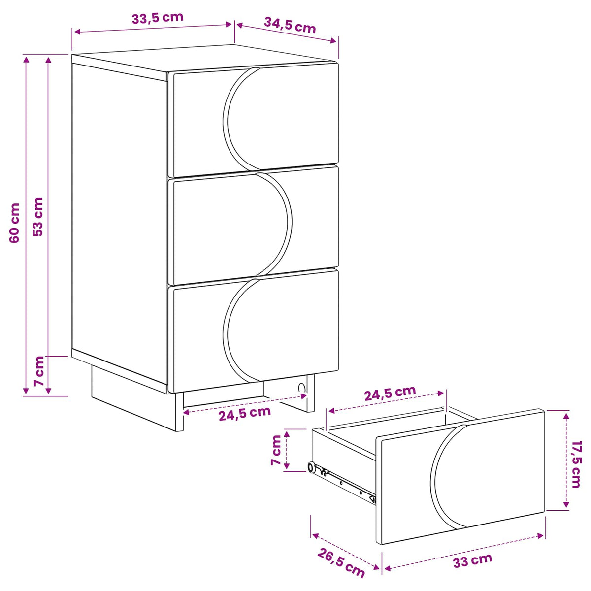vidaXL Nachtkastje Wit 33,5 x 34,5 x 60 cm Bewerkt hout