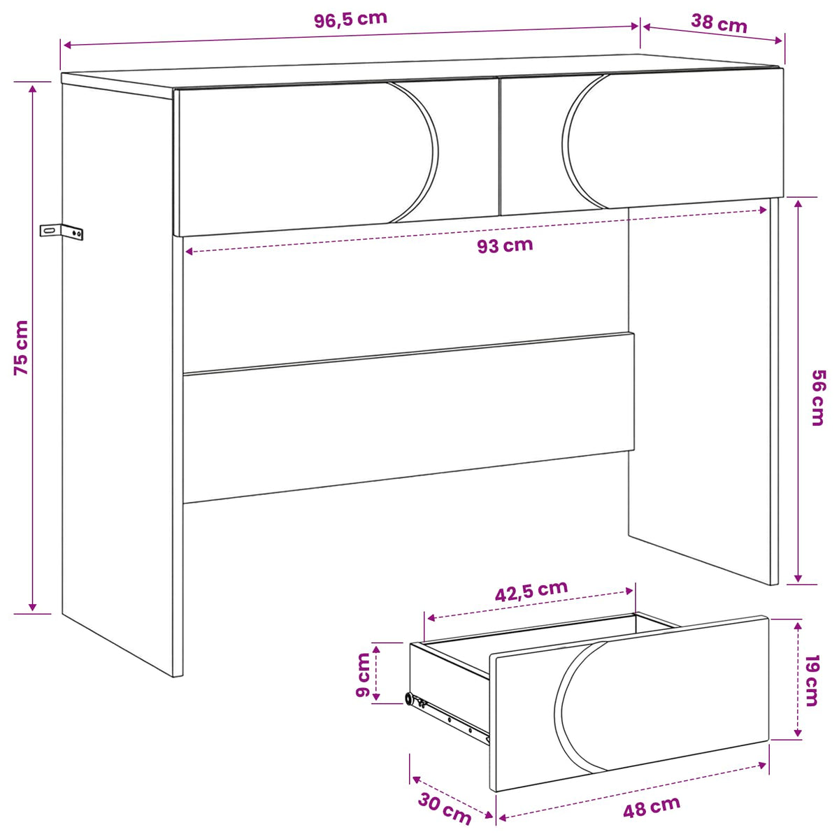 vidaXL Consoletafel Sonoma Eiken 96,5 x 38 x 75 cm Bewerkt hout