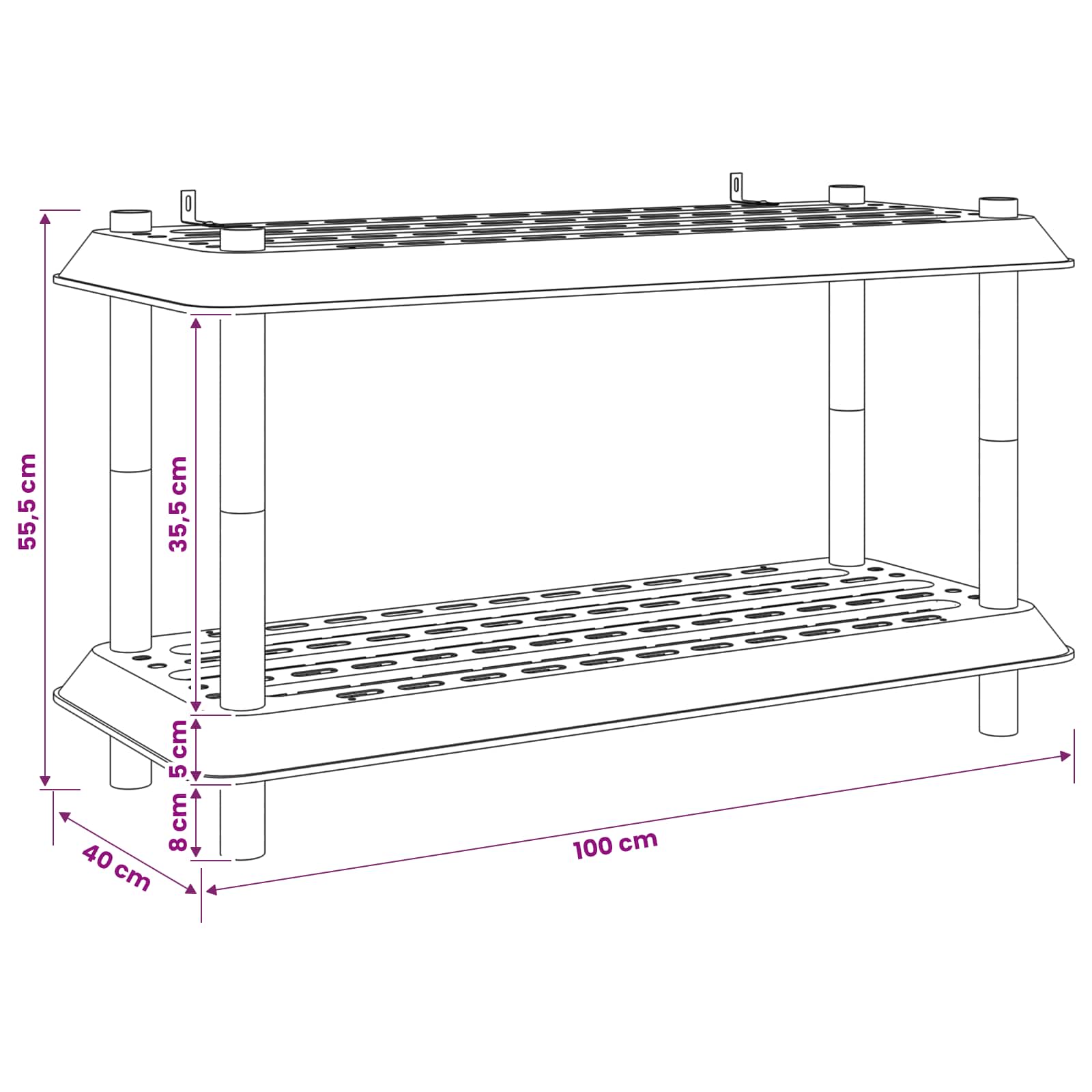 vidaXL Plankenunit 2-laags 100 x 40 x 55,5 cm PP Antracietkleurig
