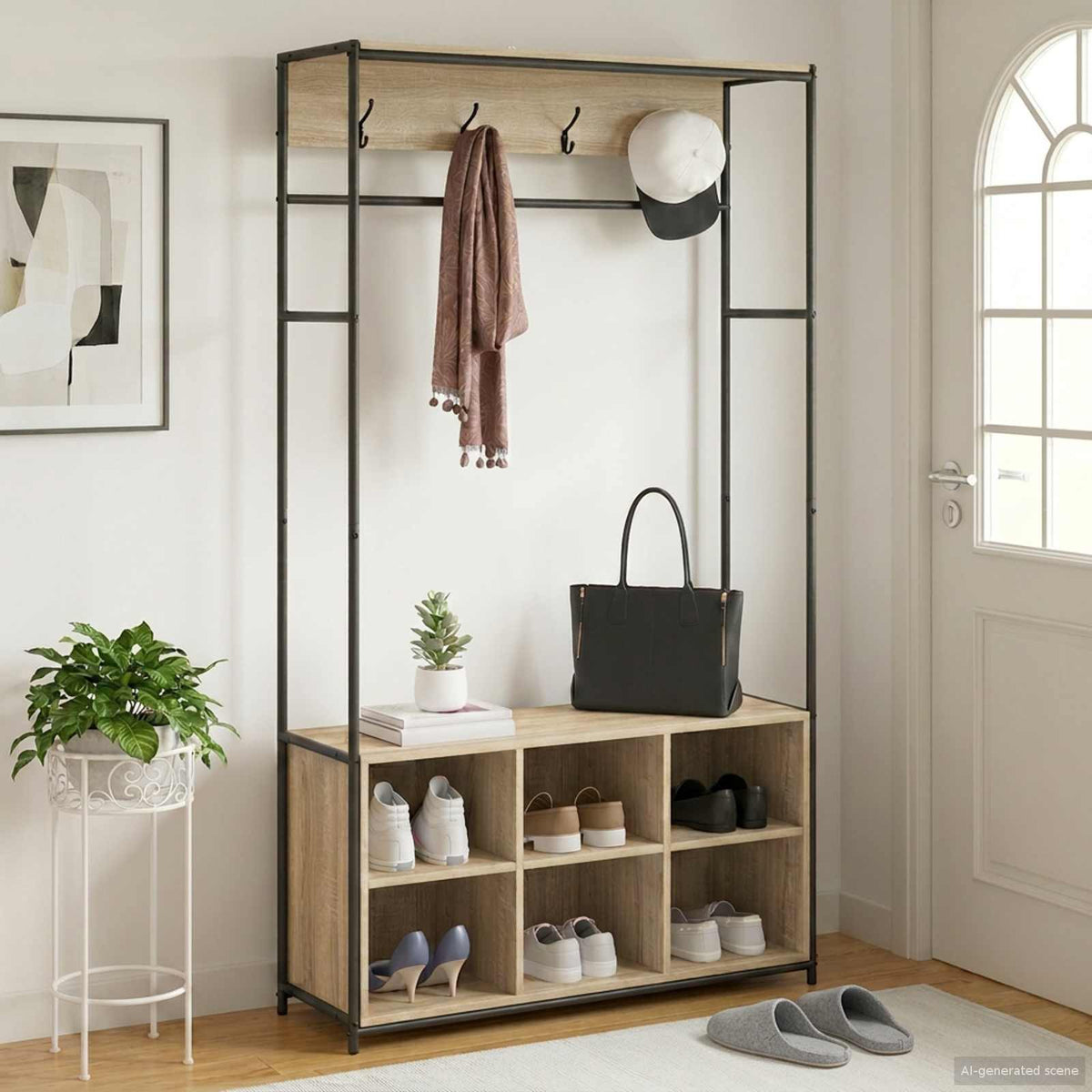 vidaXL Kapstok met schoenenbank Zwart eiken 100 x 32 x 180,5 cm