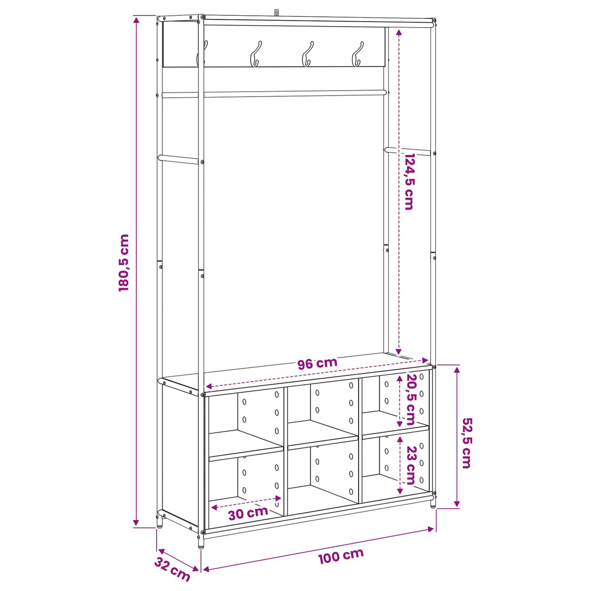 vidaXL Kapstok met schoenenbank Zwart eiken 100 x 32 x 180,5 cm