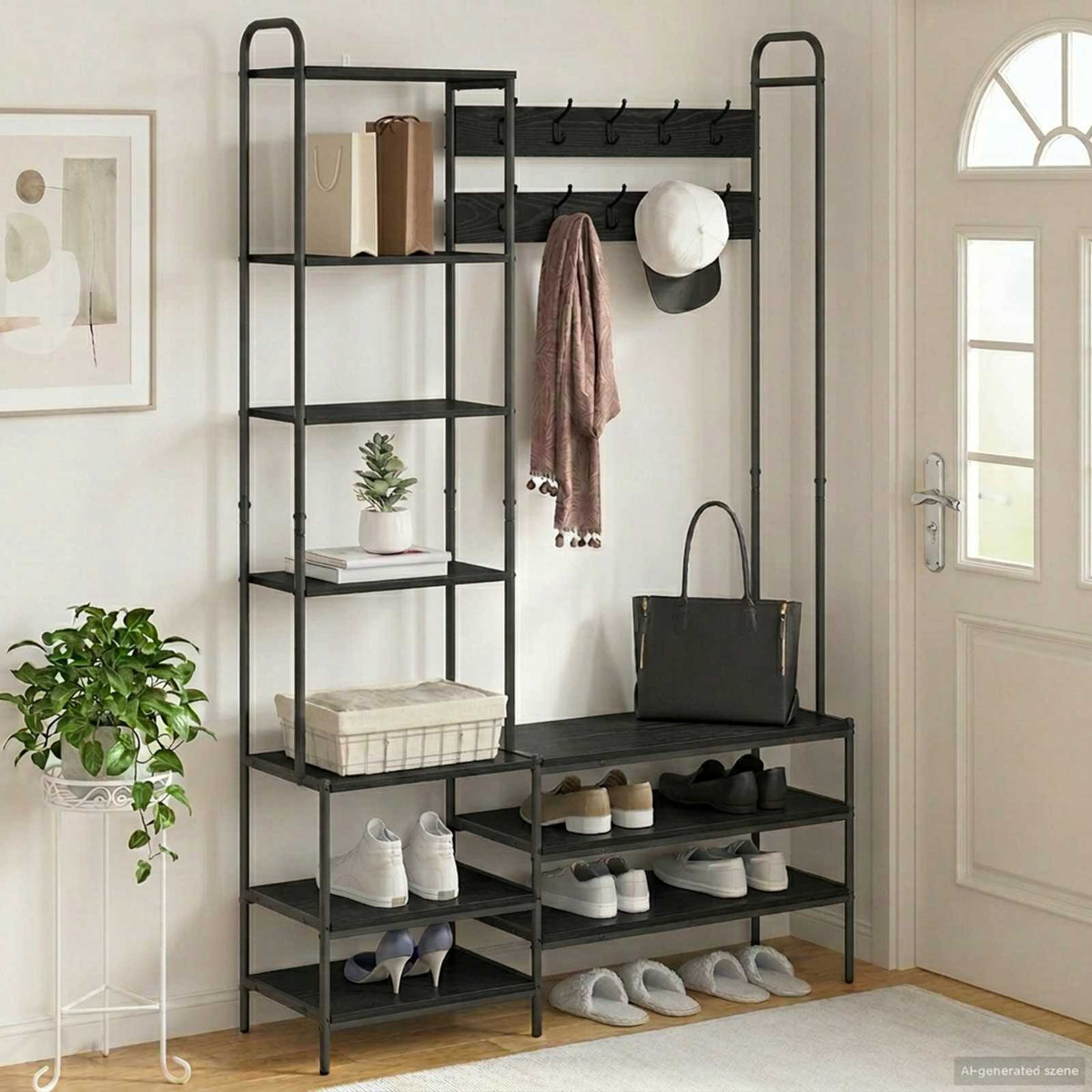 vidaXL Kapstok met schoenenbank Zwart eiken 120,5 x 34 x 190 cm