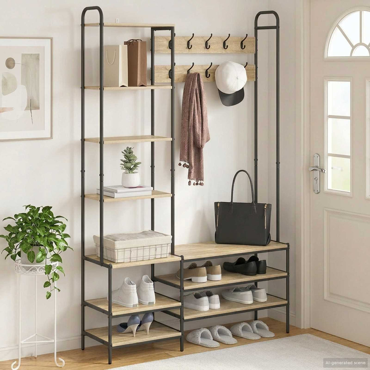 vidaXL Kapstok met schoenenbank Zwart eiken 120,5 x 34 x 190 cm