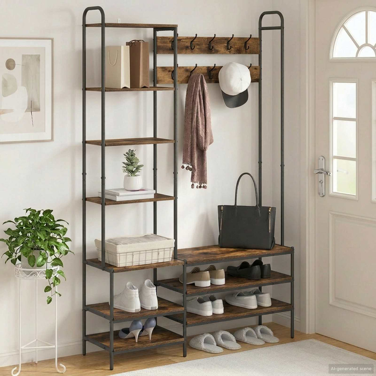 vidaXL Kapstok met schoenenbank Zwart eiken 120,5 x 34 x 190 cm