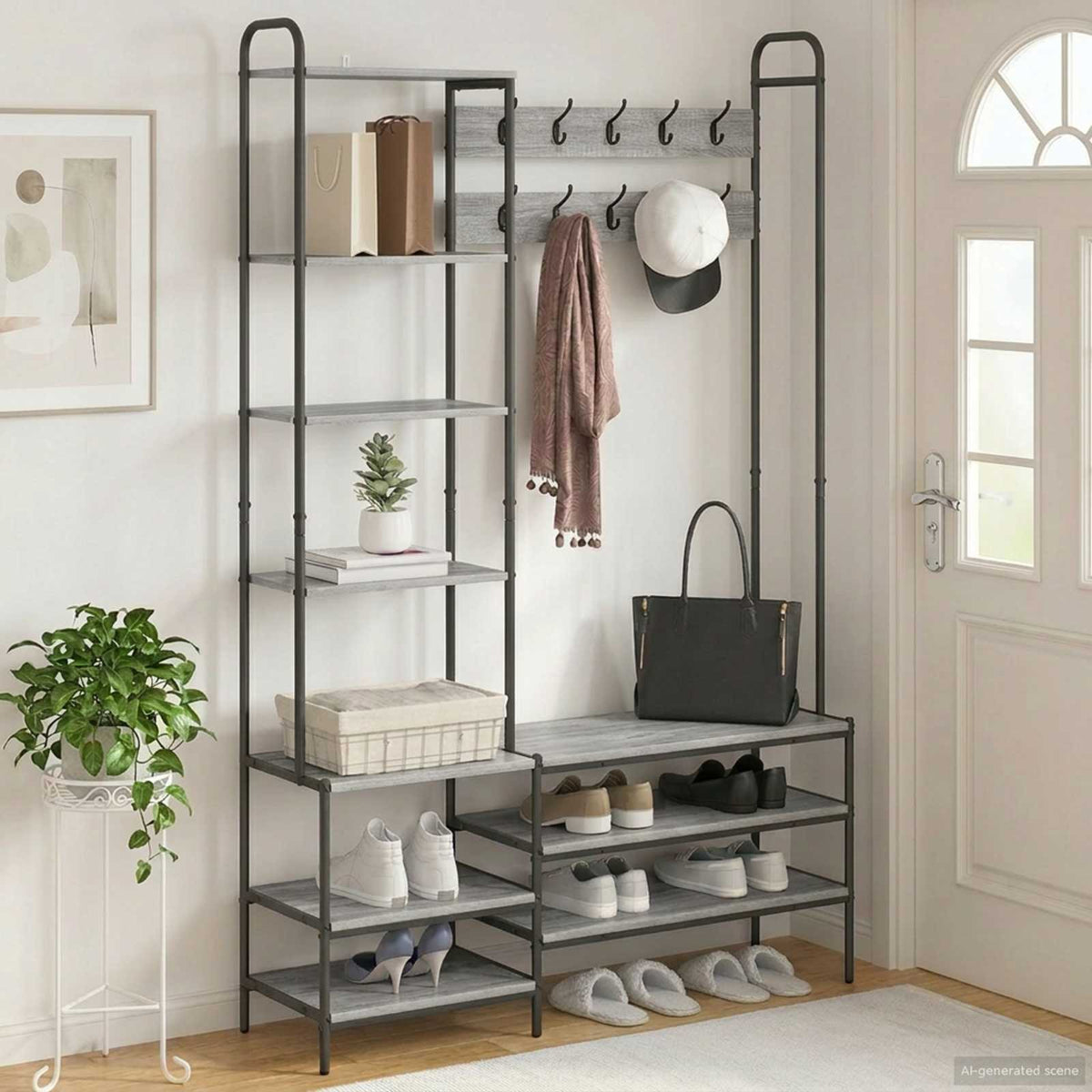 vidaXL Kapstok met schoenenbank Zwart eiken 120,5 x 34 x 190 cm